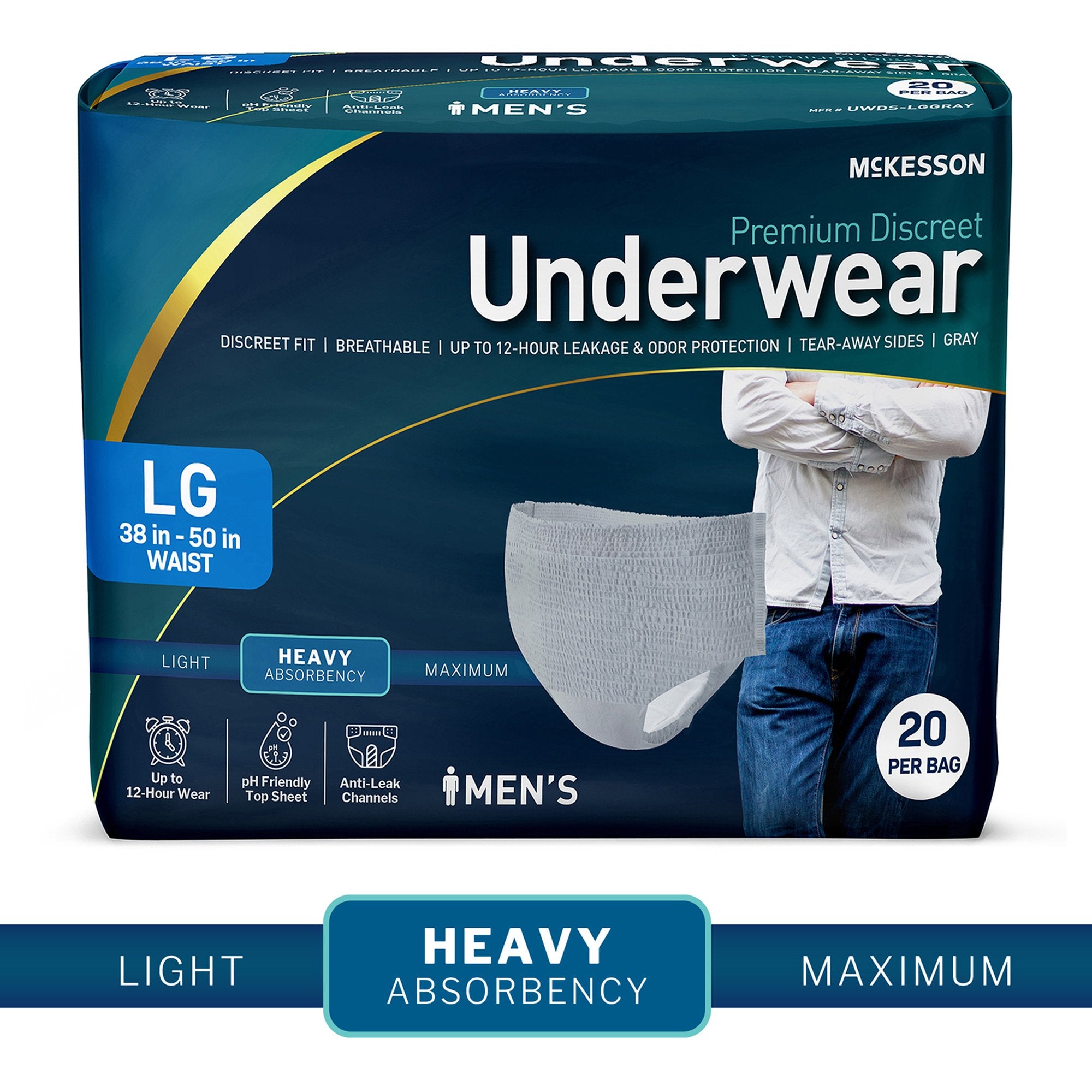 Absorbent Underwear McKesson Premium Discreet Heavy Pull On with Tear Away Seams Adult Large Male Disposable Heavy Absorbency