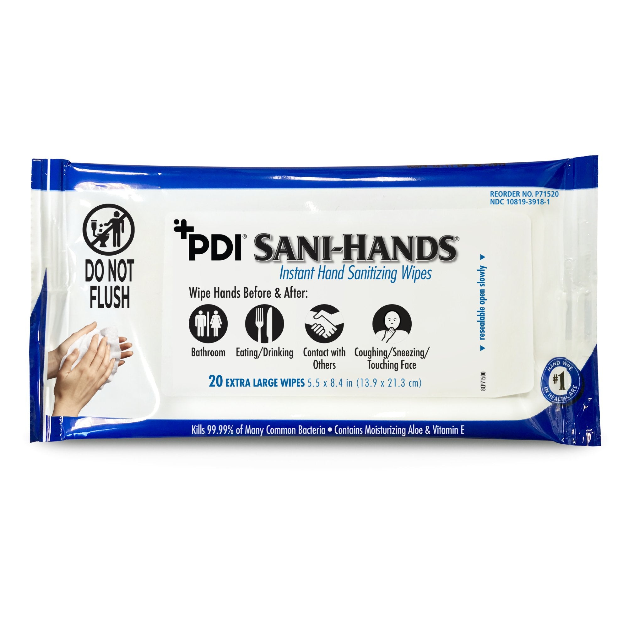 Hand Sanitizing Wipe Sani-Hands® 20 Count Ethyl Alcohol Wipe Soft Pack