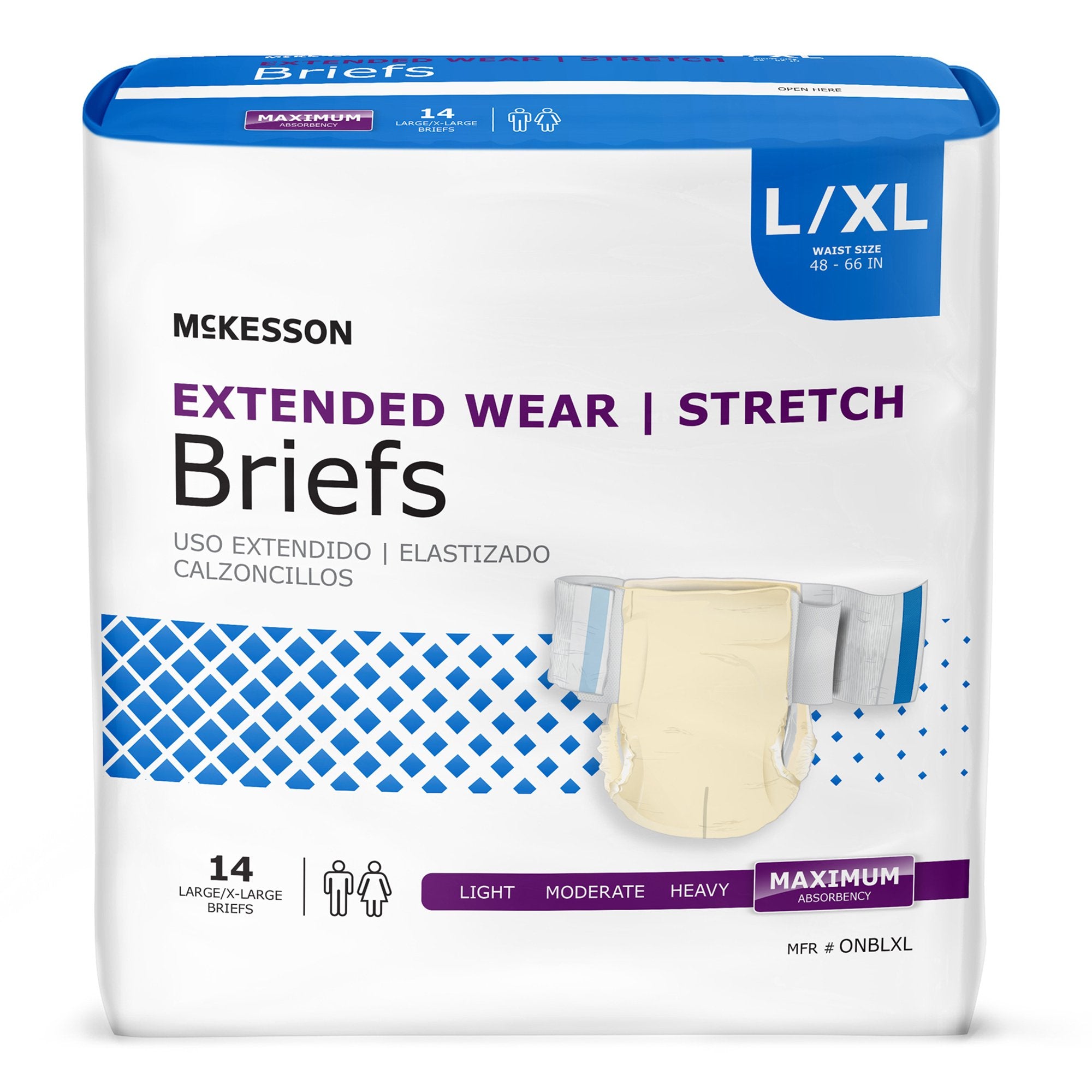 Incontinence Brief McKesson Extended Wear Adult Large / X-Large Unisex Disposable Heavy Absorbency