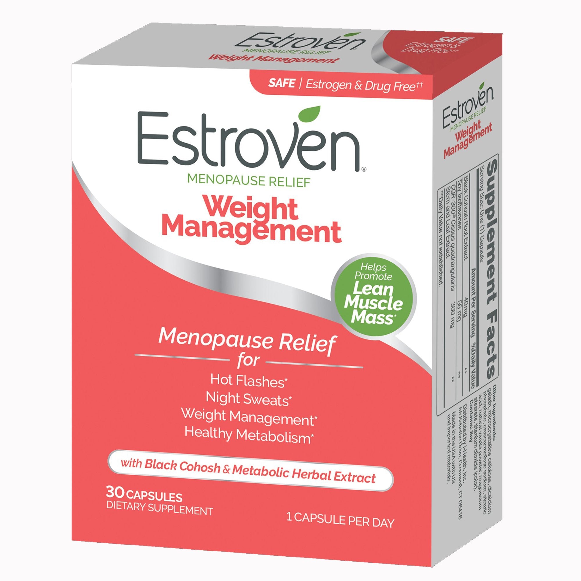 Dietary Supplement Estroven® Menopause Relief Weight Management Black Cohosh Root Extract / Soy Isoflavones / Cissus quadrangularis Steam and Leaf Extract 40 mg - 56 mg - 300 mg Strength Capsule 28 per Box - image 2