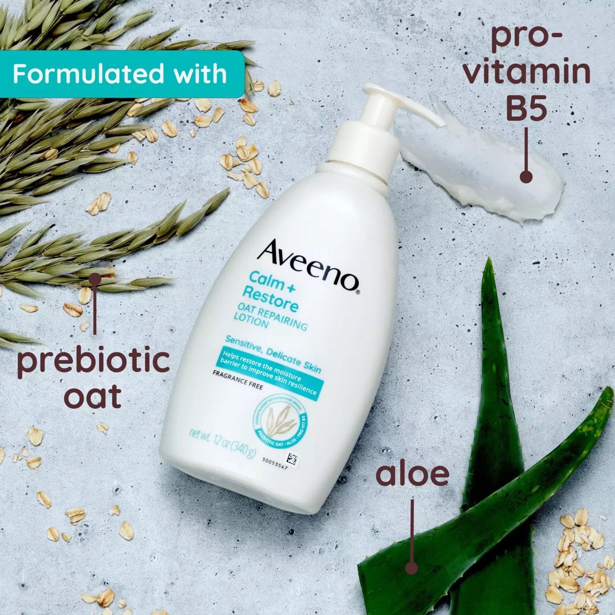 Hand and Body Moisturizer Aveeno® Calm + Restore Oat Replenishing Lotion 12 oz. Pump Bottle Unscented Lotion - image 5