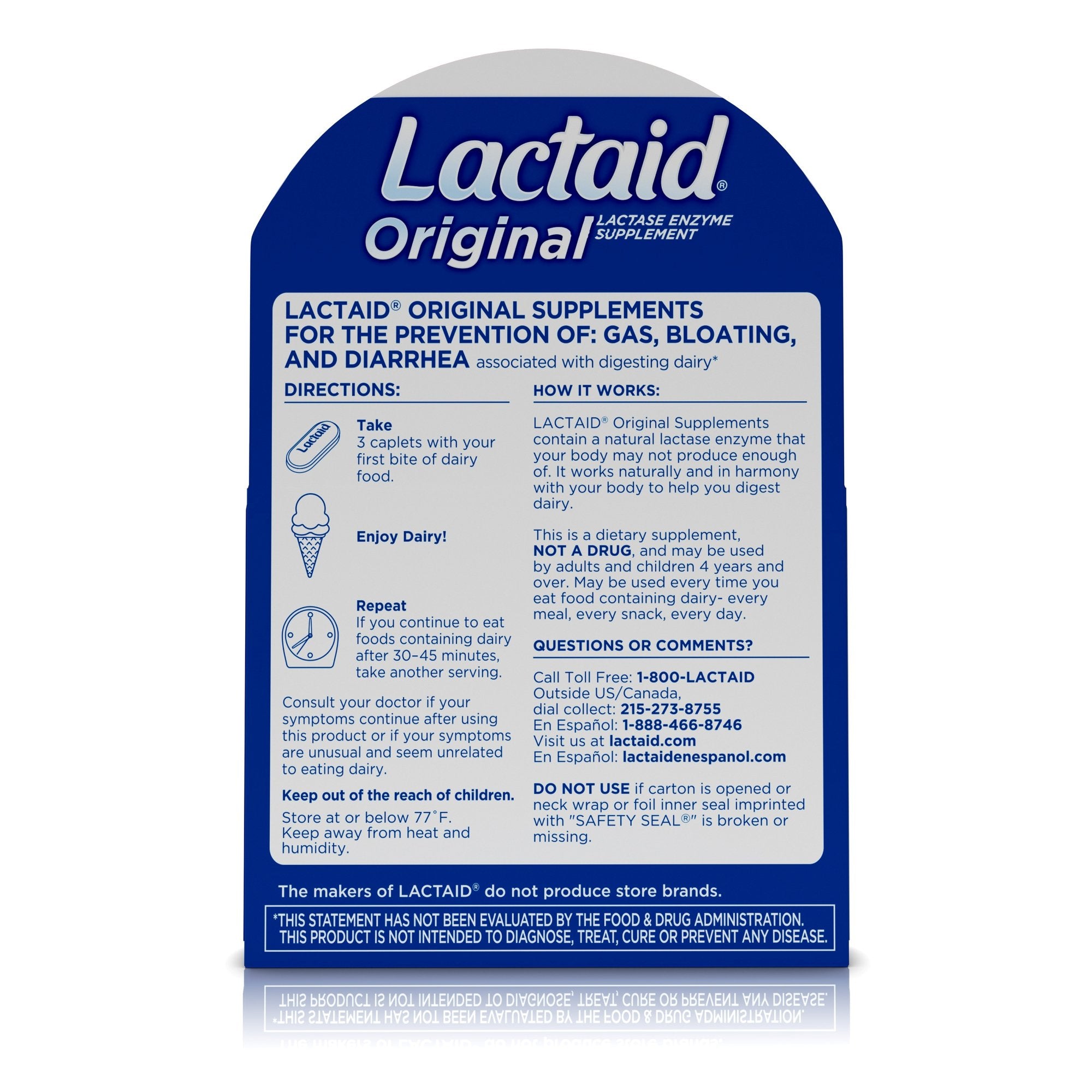 Dietary Supplement Lactaid® Original Lactase Enzyme 3,300 IU Strength Tablet 120 per Box Unflavored - image 3