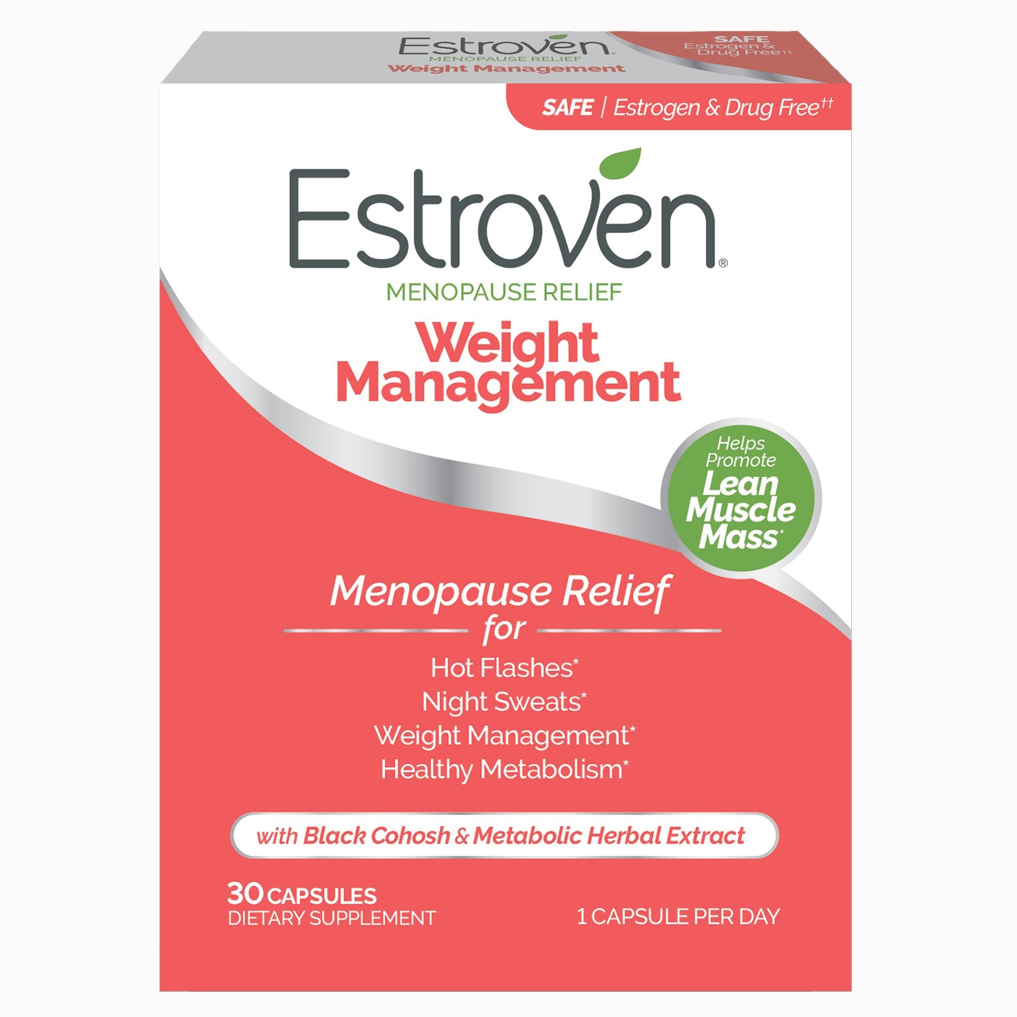 Dietary Supplement Estroven® Menopause Relief Weight Management Black Cohosh Root Extract / Soy Isoflavones / Cissus quadrangularis Steam and Leaf Extract 40 mg - 56 mg - 300 mg Strength Capsule 28 per Box - image 3