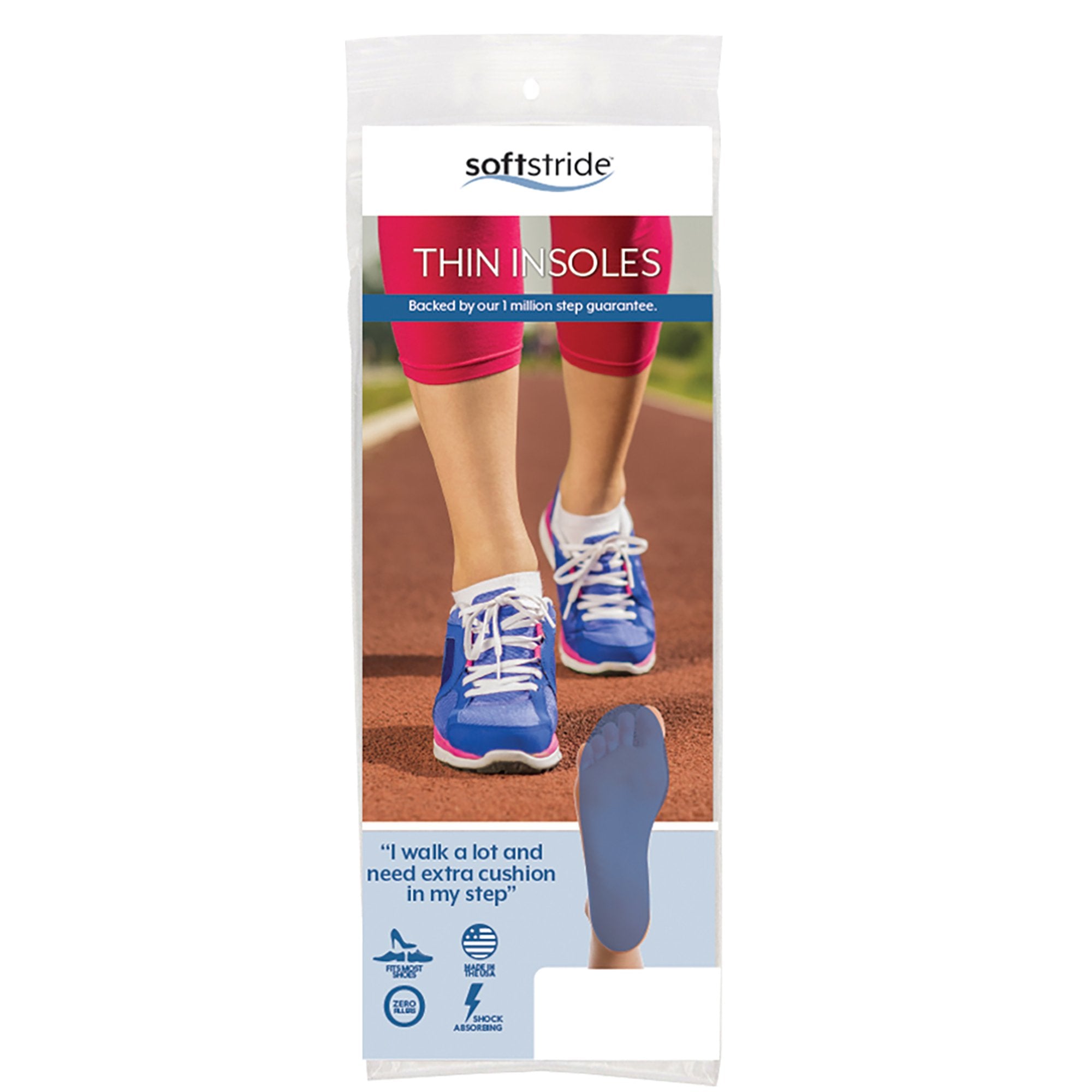 Insole Soft Stride™ Thin Insole Full Length Polymer Women 7 to 9 / Men 6 to 8