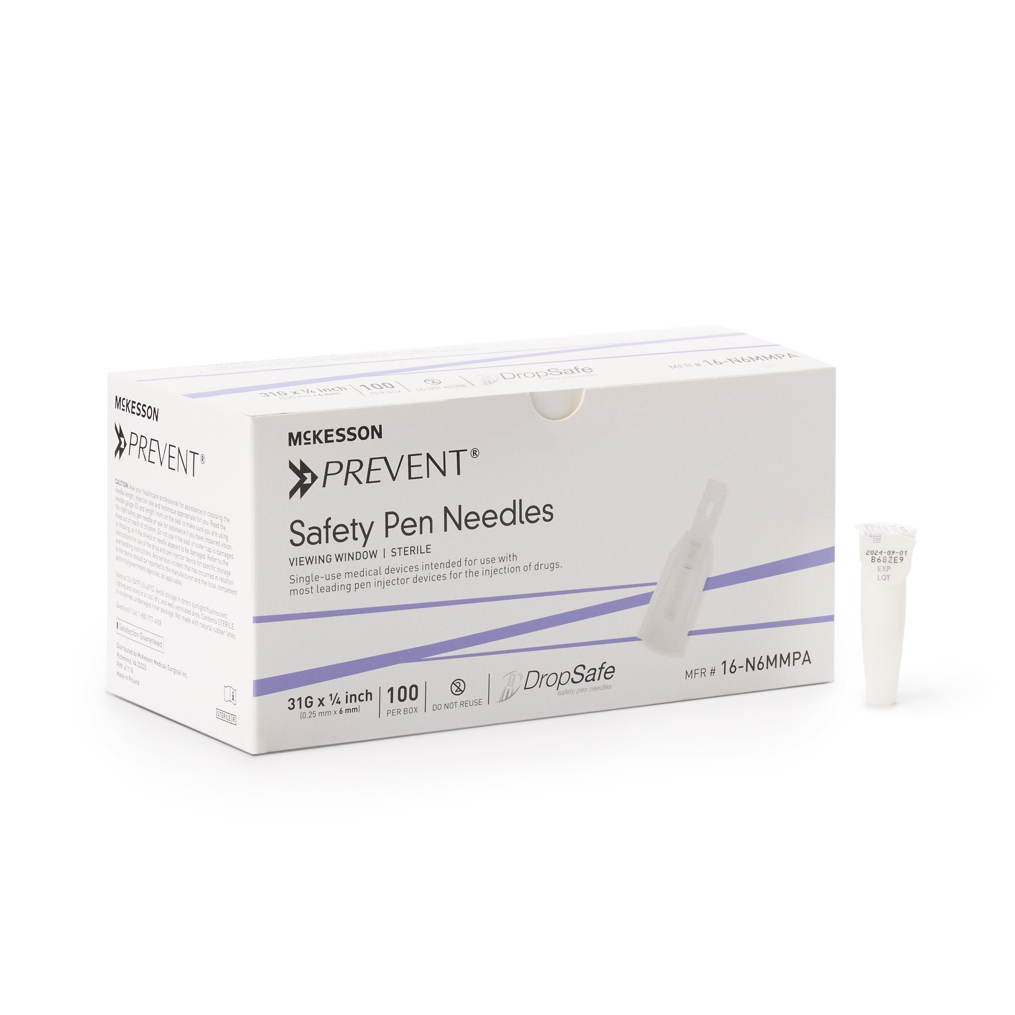 Safety Insulin Pen Needle McKesson Prevent® 31 Gauge 6 mm Length Active Back-End Protection