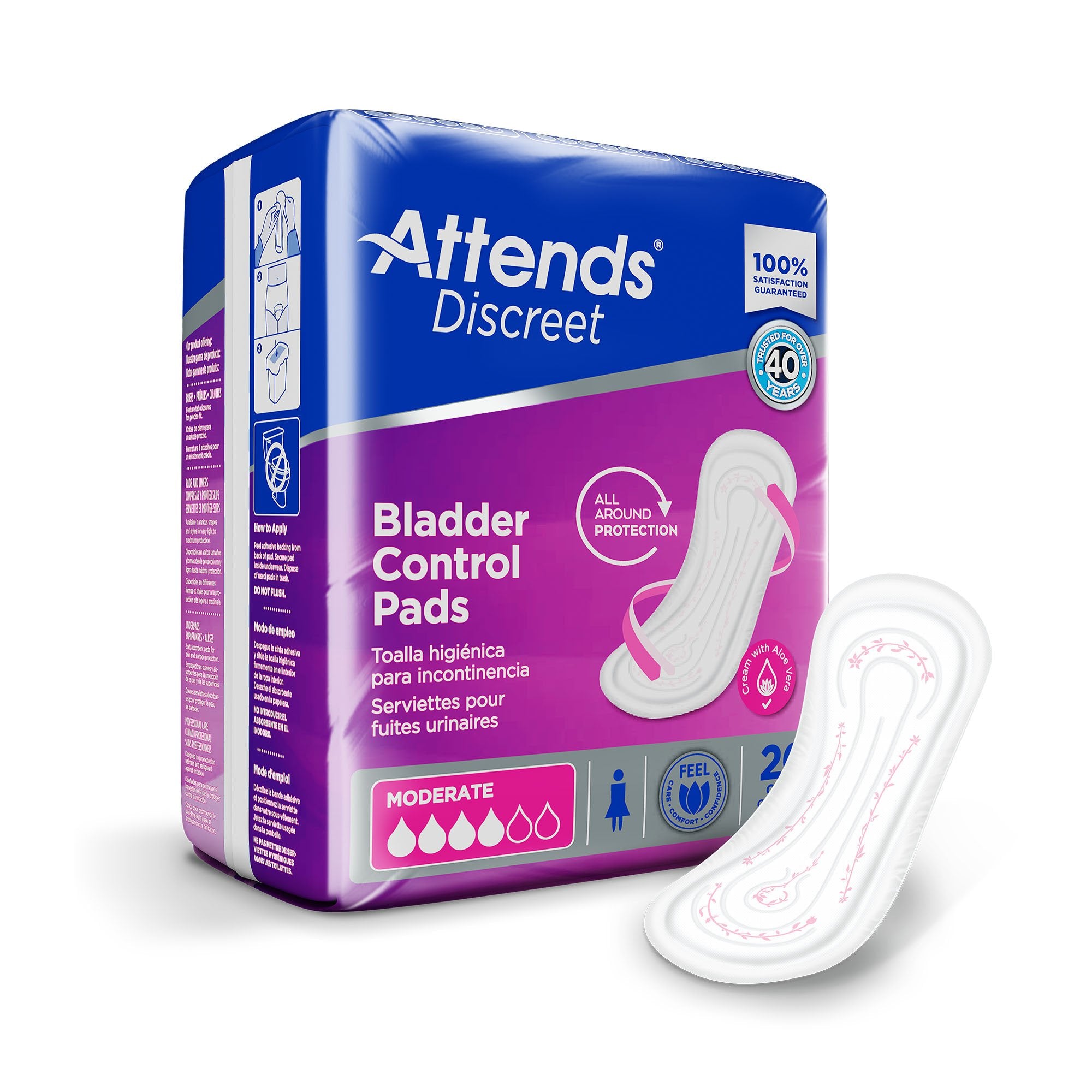 Attends® Discreet Women's Moderate Bladder Control Pad, 10½-Inch Length