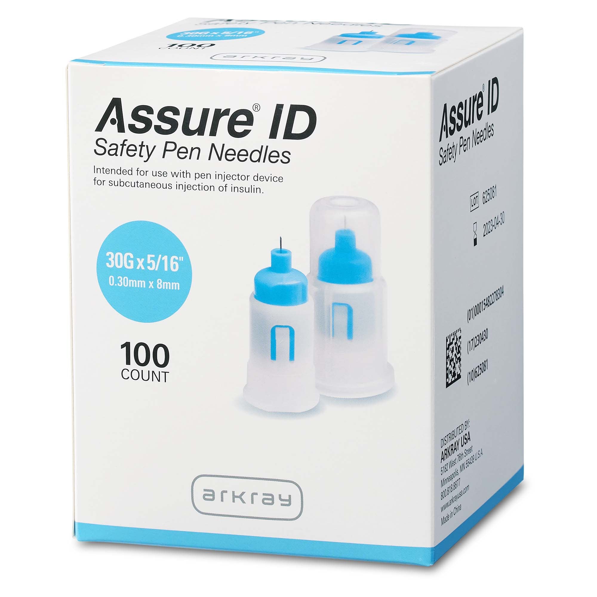 Safety Insulin Pen Needle Assure® ID 30 Gauge 8 mm Length Automatic Safety Without Back-End Shield