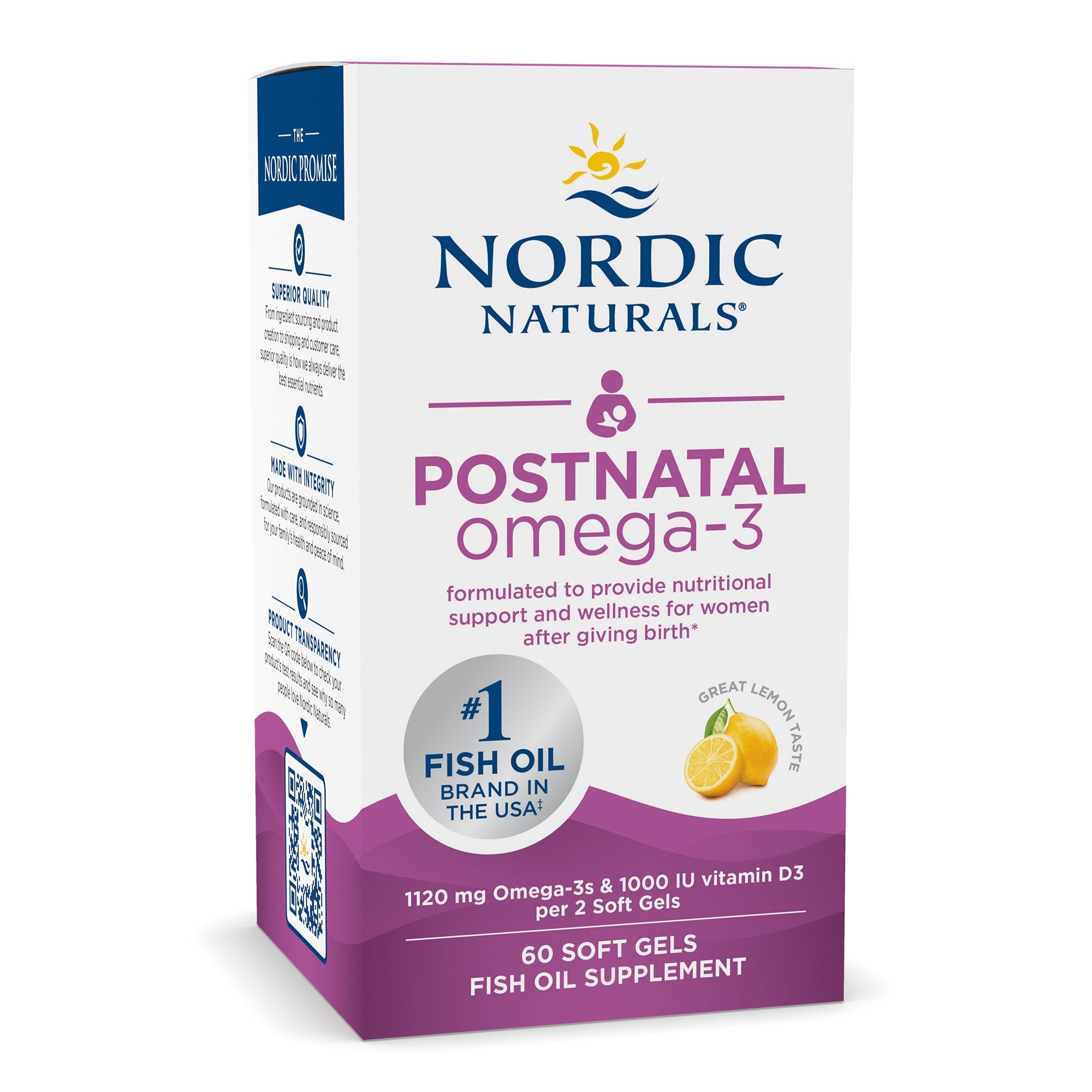 Dietary Supplement Nordic Naturals® Postnatal Omega-3 DHA / EPA 456-586 mg Strength Softgel 60 per Bottle Lemon - image 3