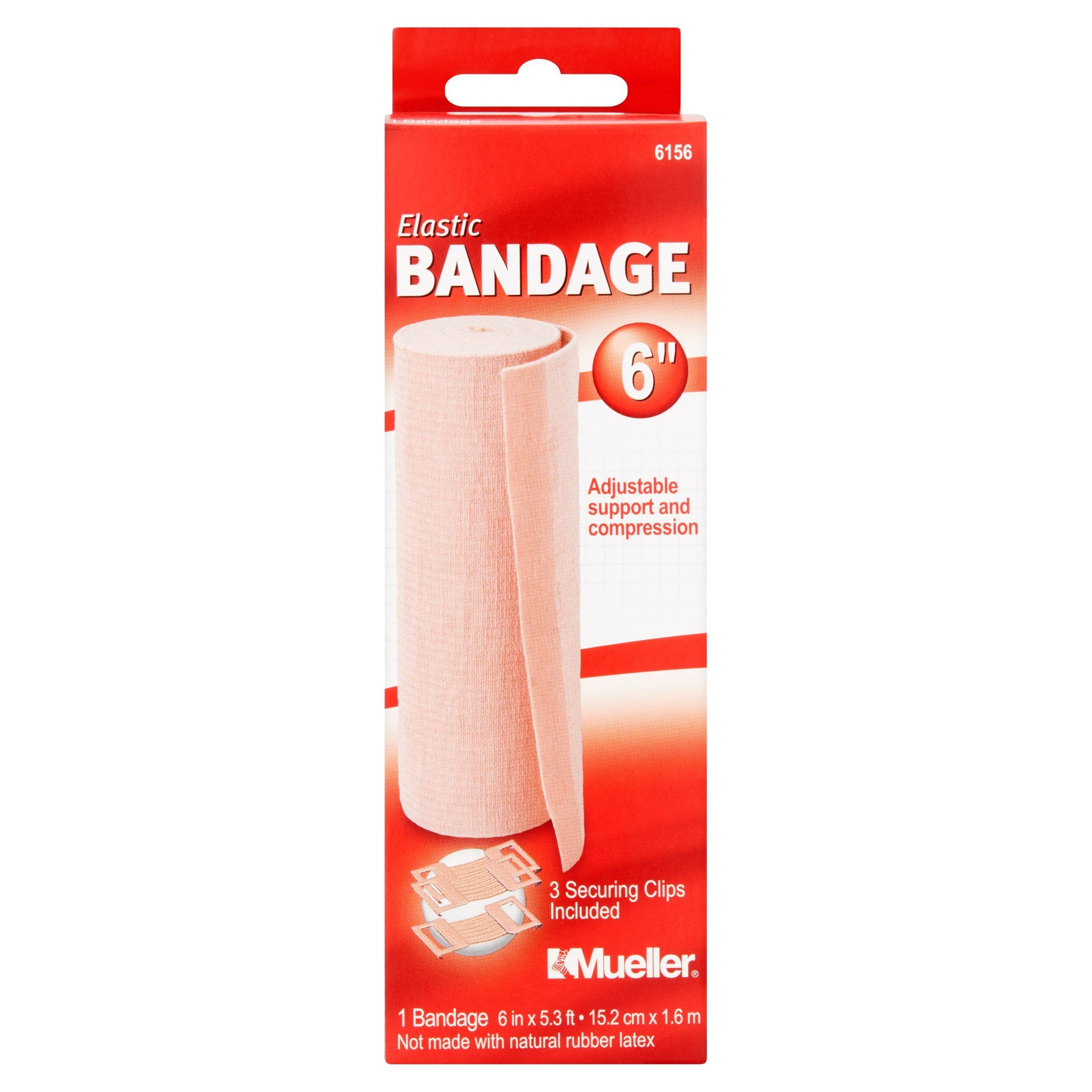 Elastic Bandage Mueller® 6 Inch X 5.3 Foot Clip Detached Closure Beige NonSterile Standard Compression