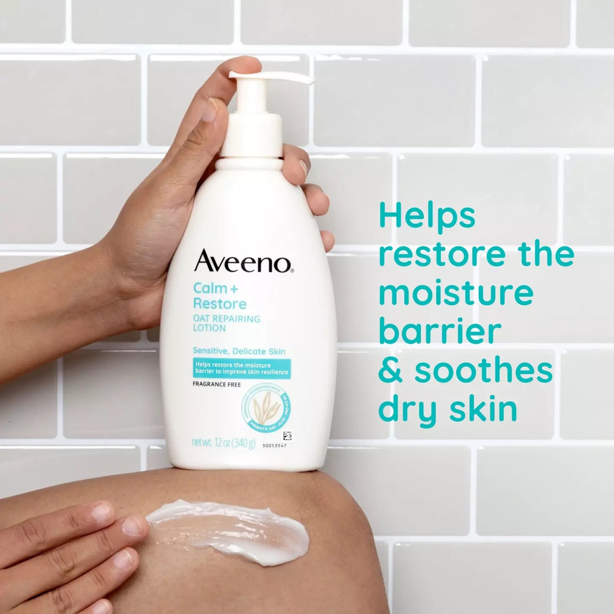 Hand and Body Moisturizer Aveeno® Calm + Restore Oat Replenishing Lotion 12 oz. Pump Bottle Unscented Lotion - image 4