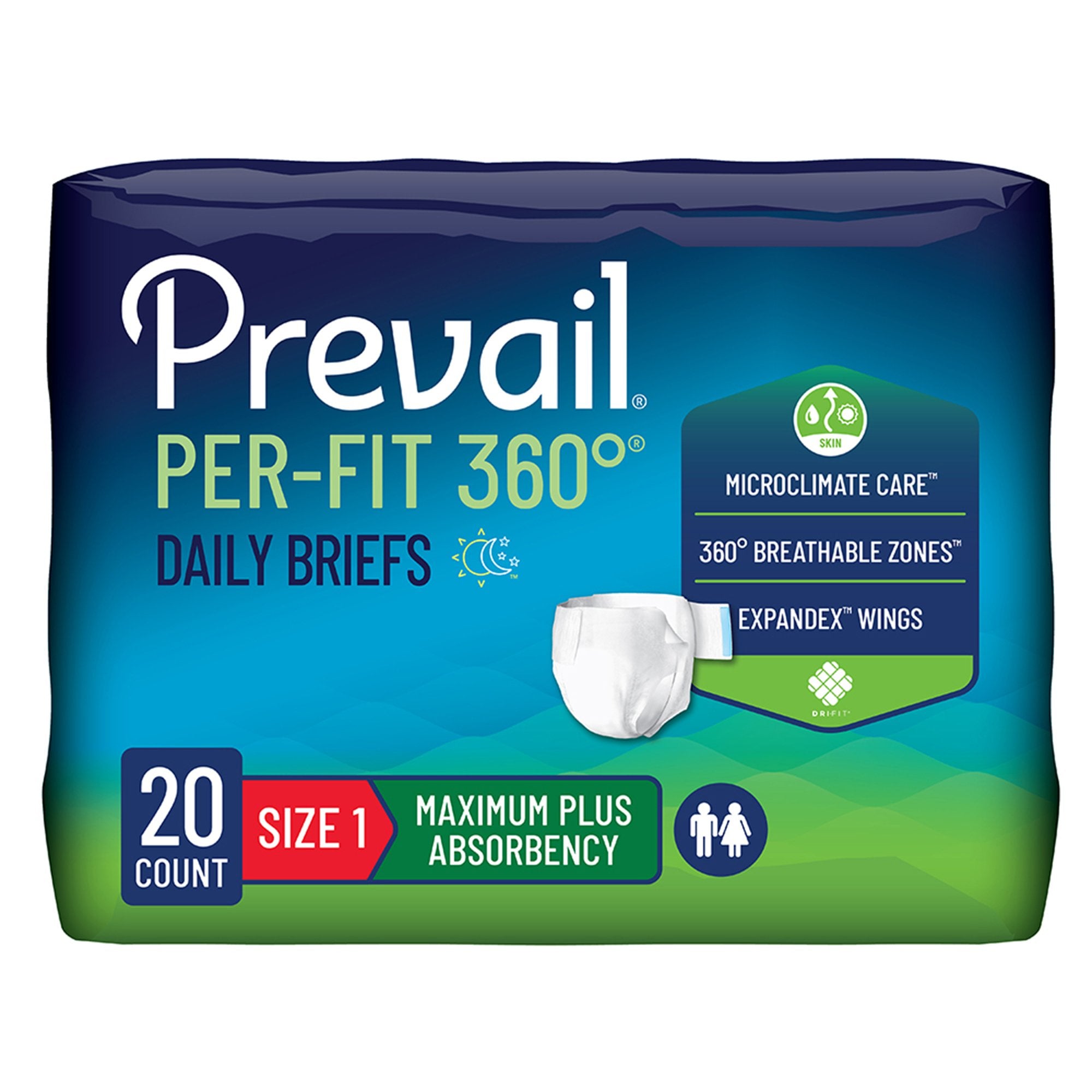 Incontinence Brief Prevail® Per-Fit 360°™ Adult Size 1 Unisex Disposable Heavy Absorbency
