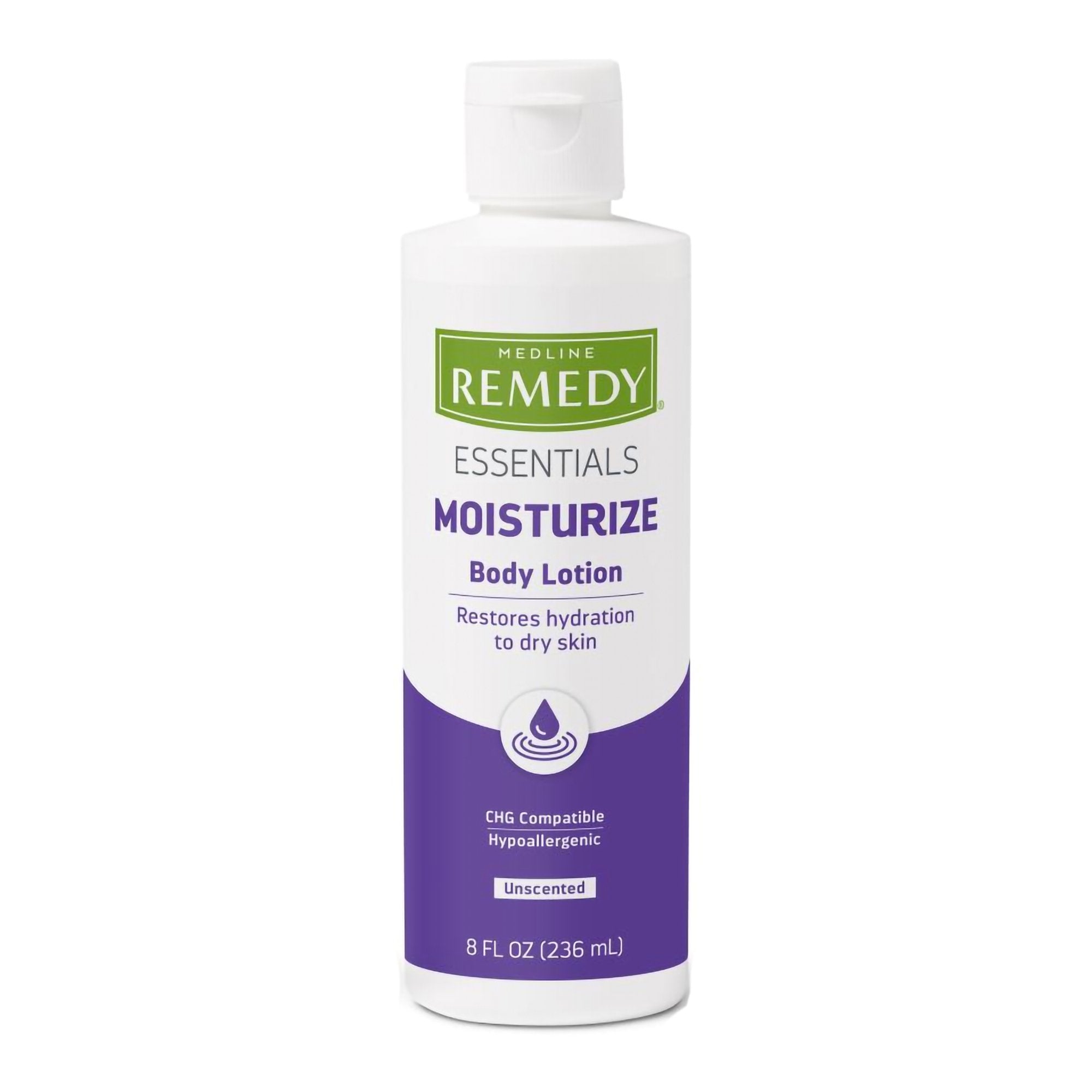 Hand and Body Moisturizer Medline Remedy® Essentials Moisturize 8 oz. Bottle Unscented Lotion CHG Compatible