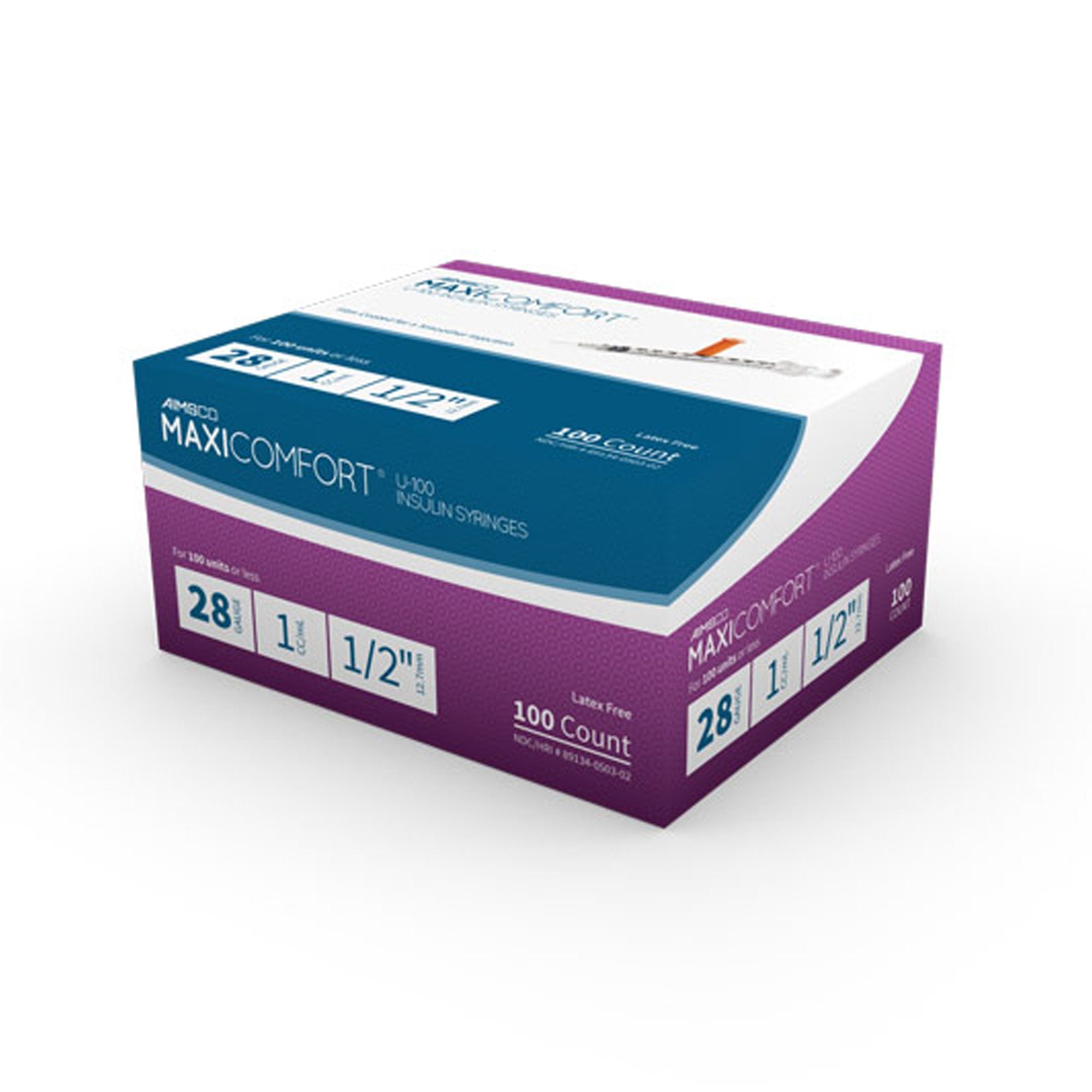 Standard Insulin Syringe with Needle AIMSCO® 1 mL 1/2 Inch 28 Gauge NonSafety Ultra Thin Wall - image 3