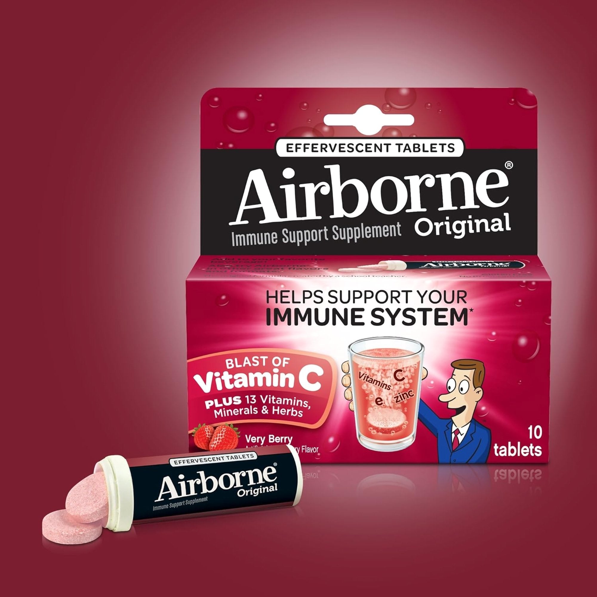 Multivitamin Supplement Airborne® Immune Support Vitamin A / Ascorbic Acid 149 mg Strength Tablet 10 per Box Very Berry Flavor - image 6