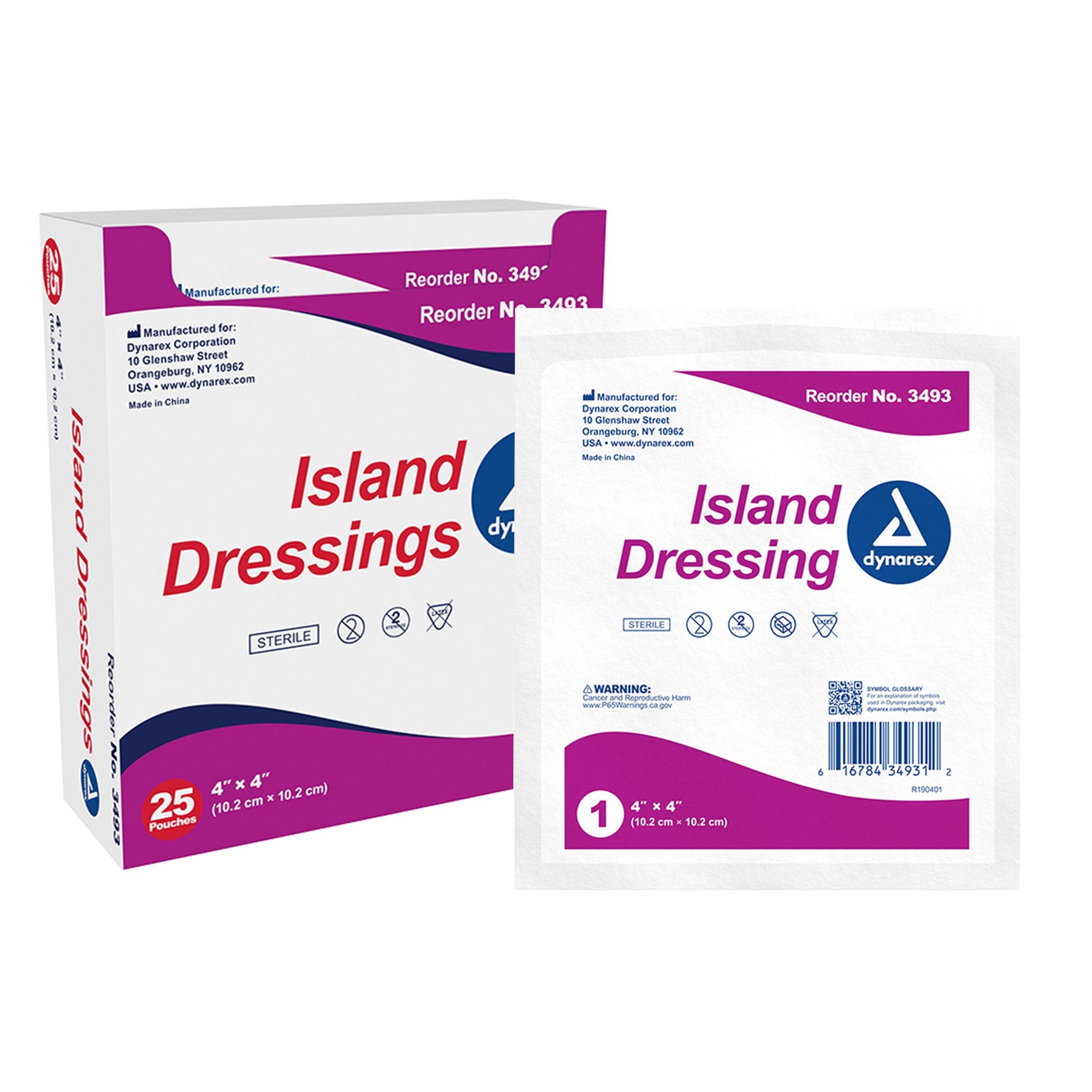 dynarex® White Adhesive Dressing, 4 x 4 inch