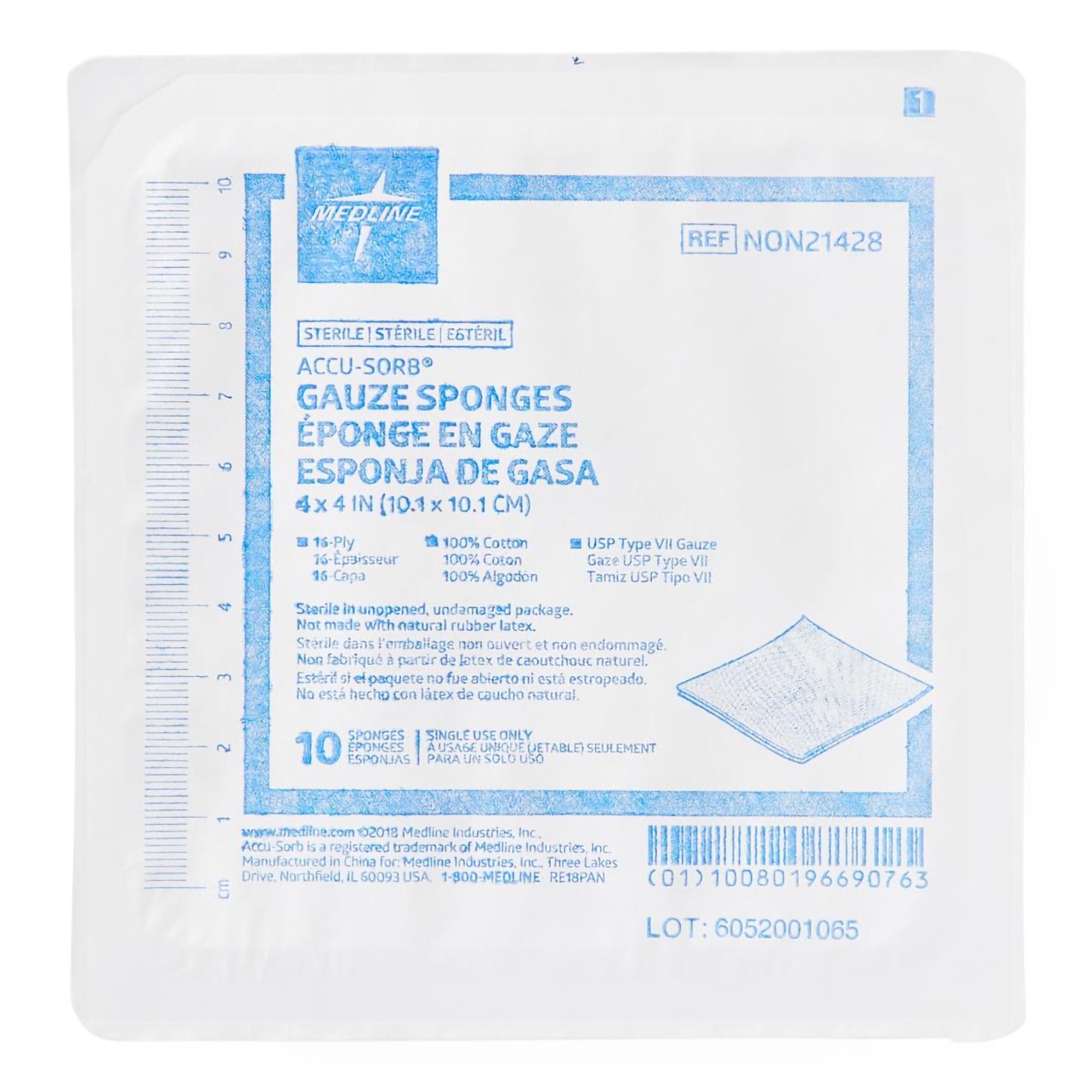 Sterile USP Type VII Gauze Sponge, 4 x 4 Inch, 16-Ply