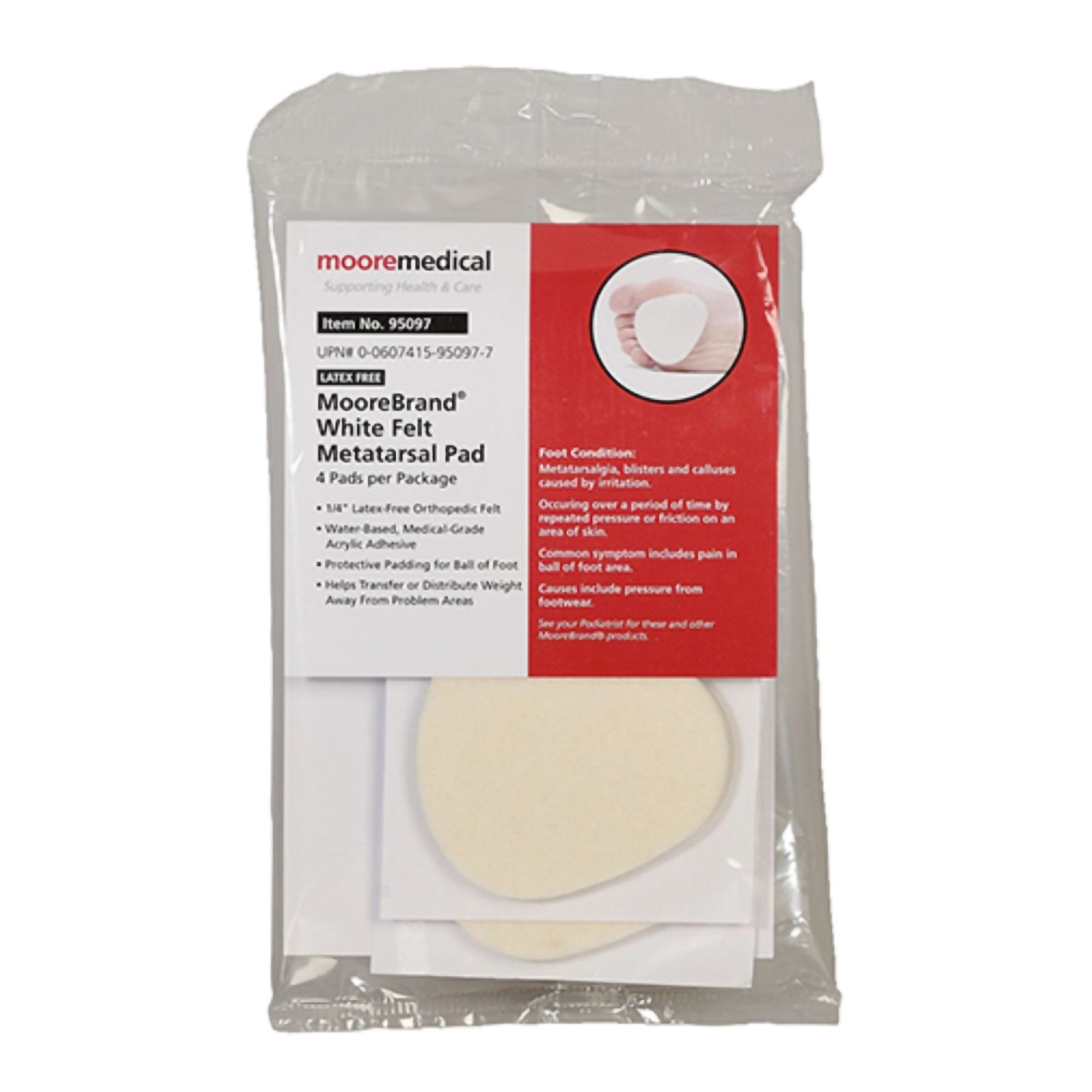 Metatarsal Cushion McKesson Pedi-Pad Size 106-L Adhesive Backing