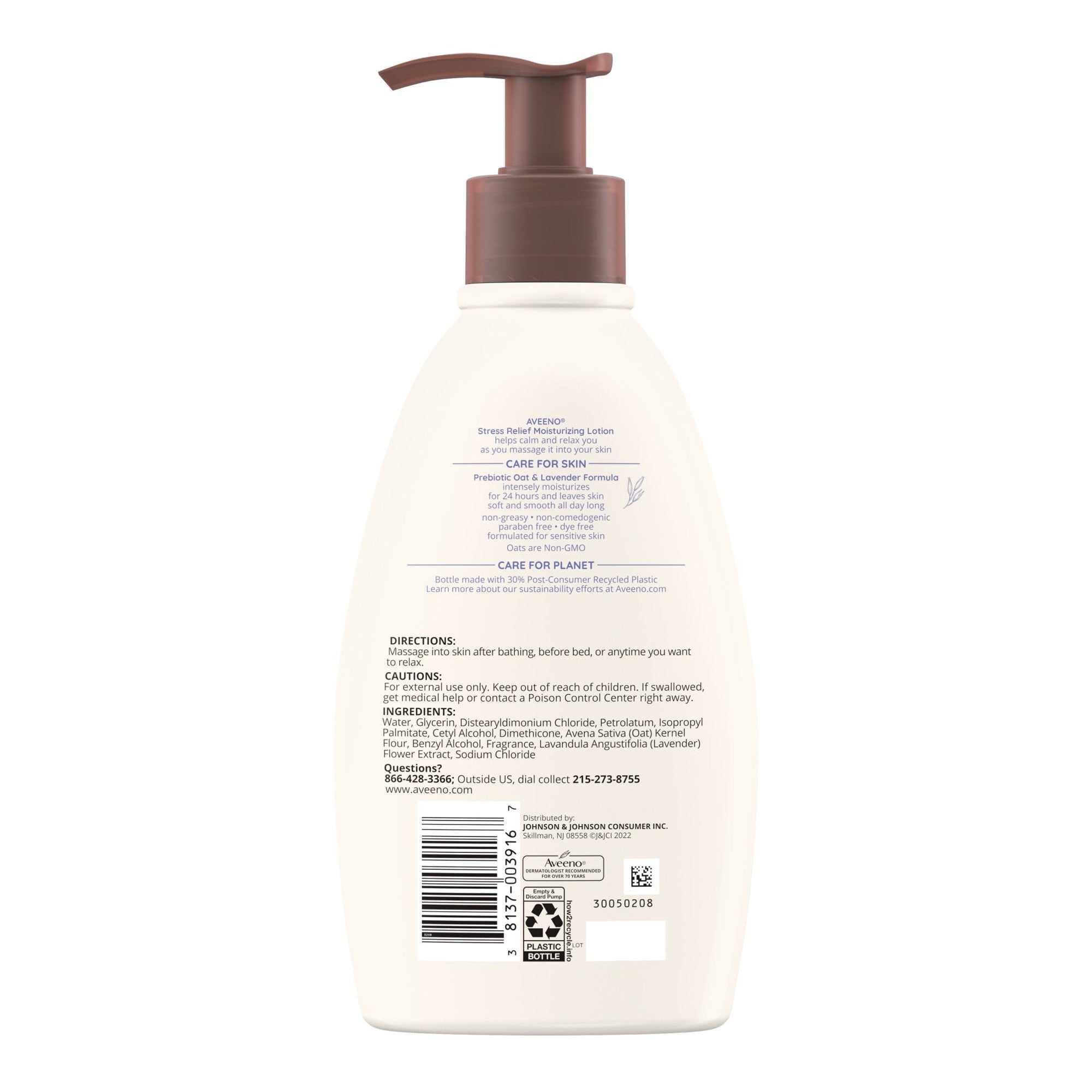 Hand and Body Moisturizer Aveeno® Stress Relief 12 oz. Pump Bottle Lavender Scent Lotion - image 2