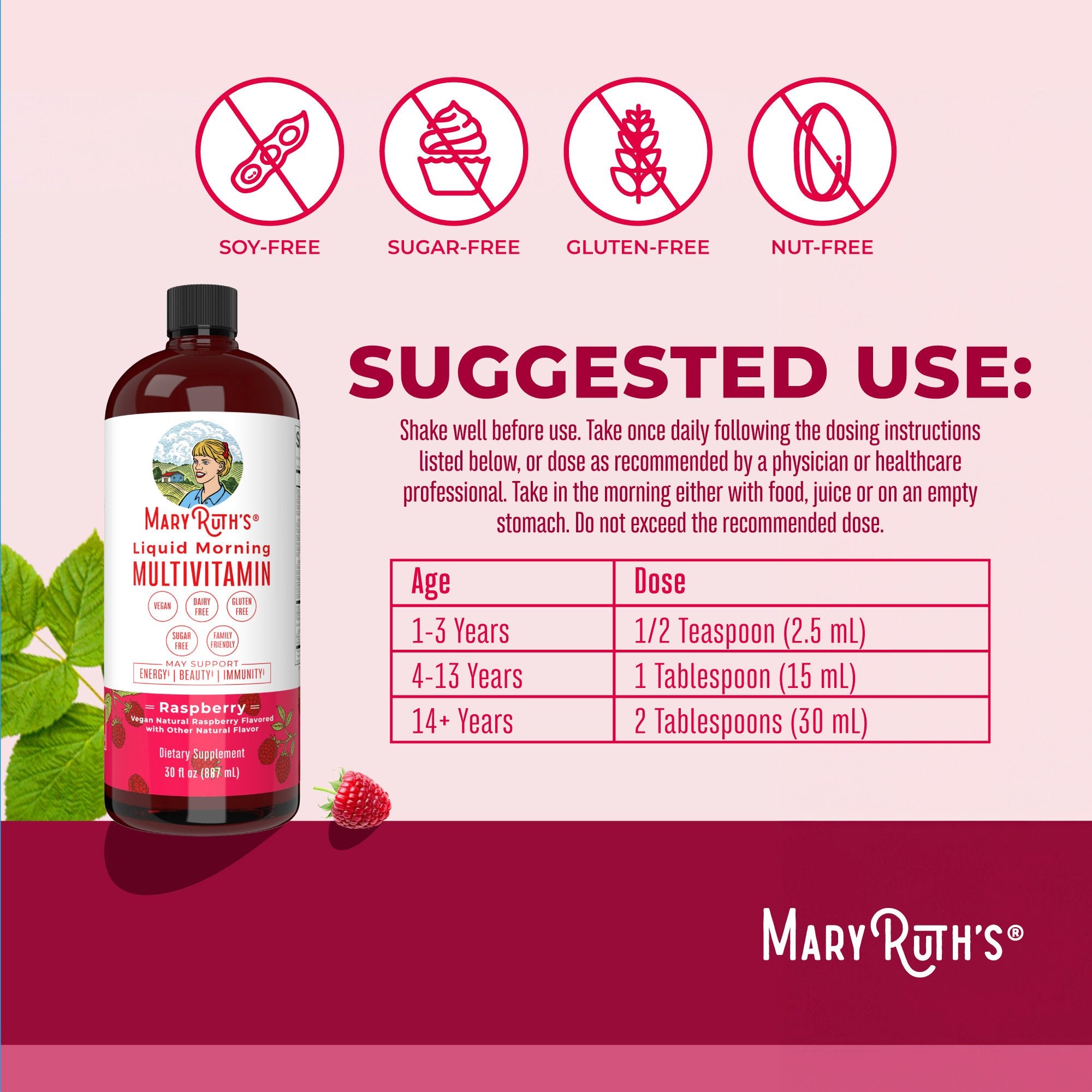 Dietary Supplement Mary Ruth's® Liquid Morning Multivitamin Vitamin A / C / D / E 80 mcg - 8 mg - 1.7 mcg - 1.5 mg Strength Liquid 30 oz. Raspberry Flavor - image 3