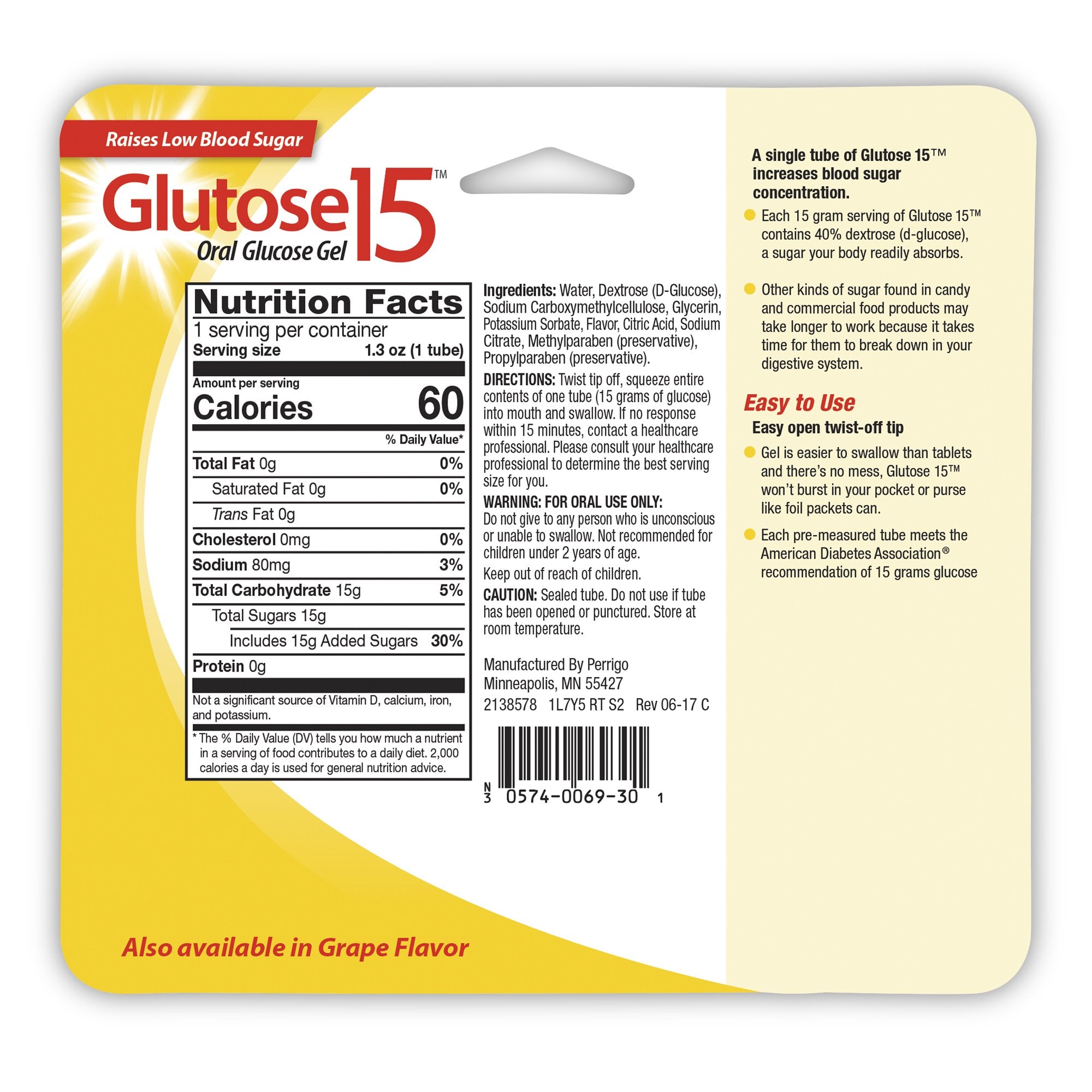 Glucose Supplement Glutose 15™ 3 per Pack Gel Lemon Flavor - image 2