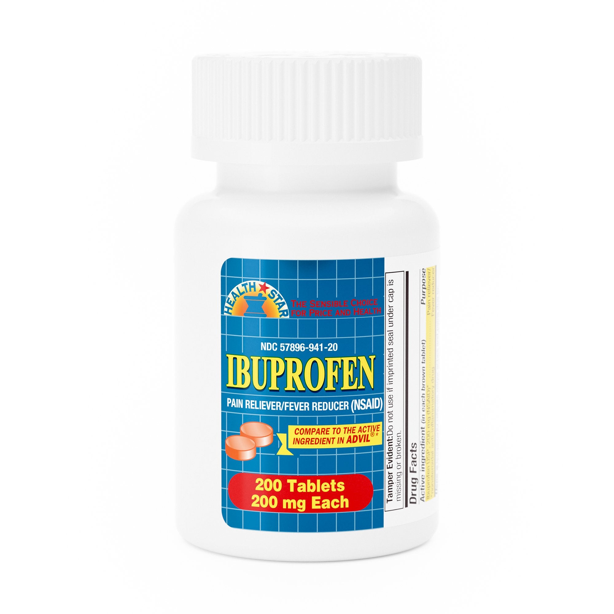 Pain Relief HEALTH STAR® 200 mg Strength Ibuprofen Tablet 200 per Bottle