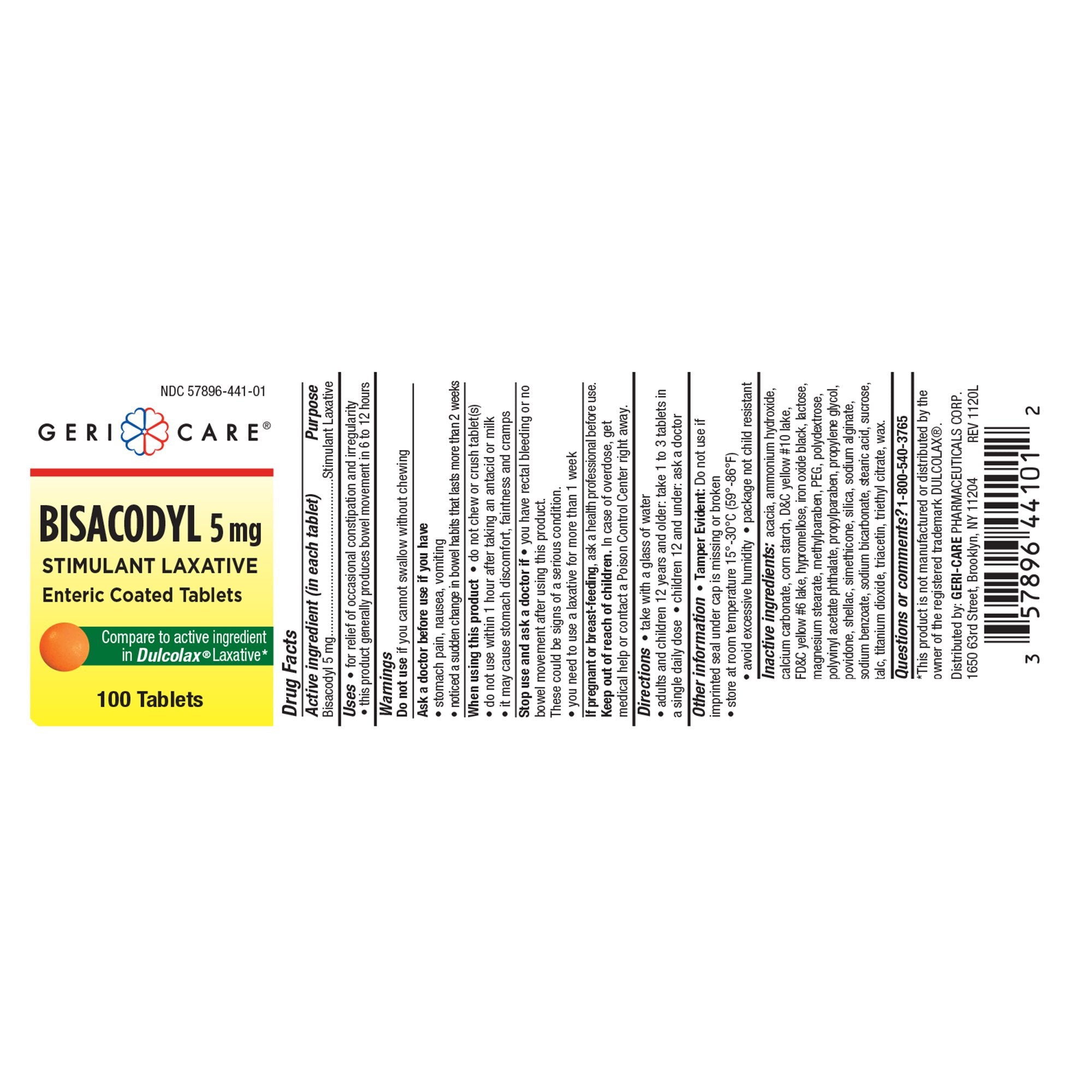 Laxative Geri-Care® Tablet 100 per Bottle 5 mg Strength Bisacodyl USP - image 2