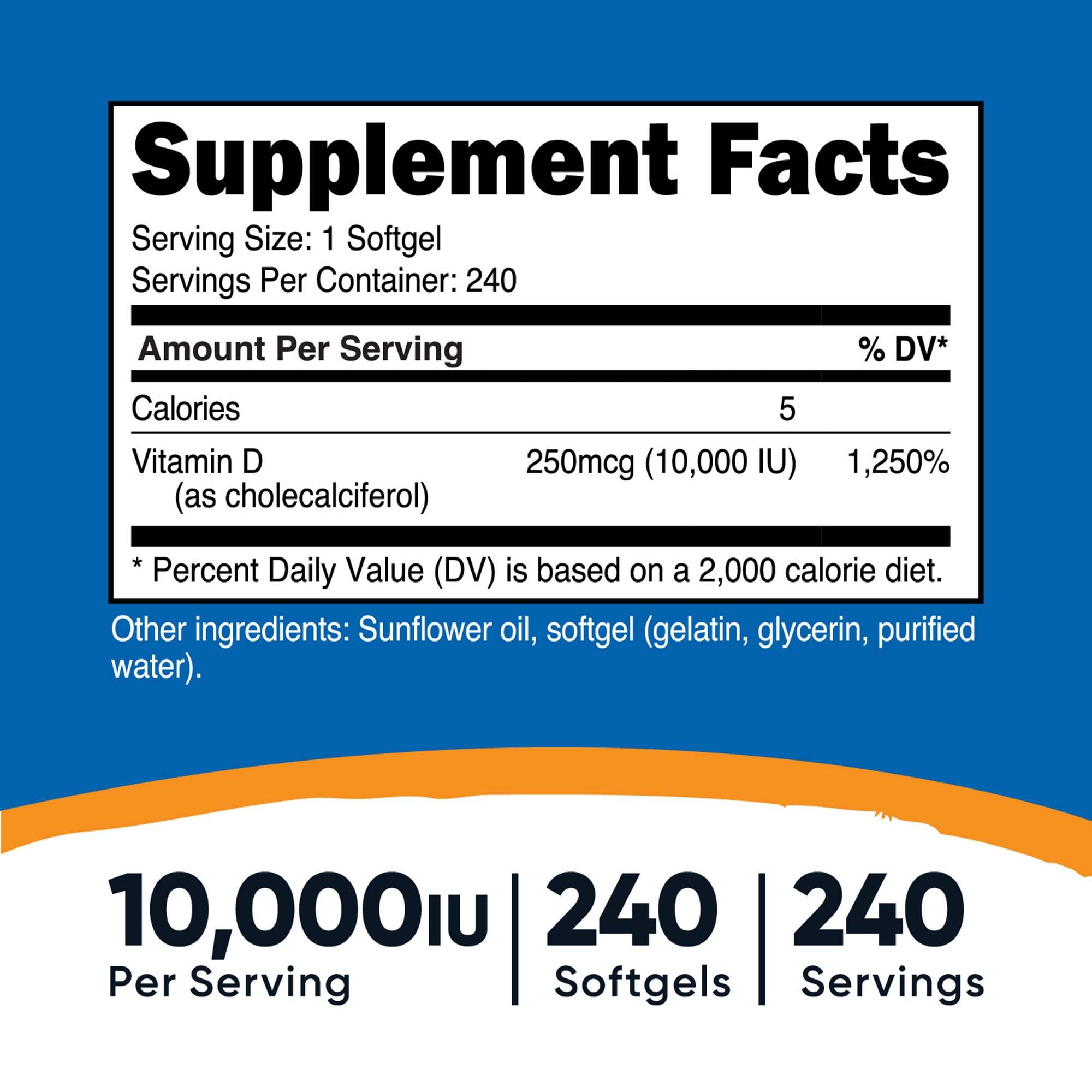 Dietary Supplement nutricost® Vitamin D3 10,000 IU Strength Softgel 240 Per Bottle - image 5