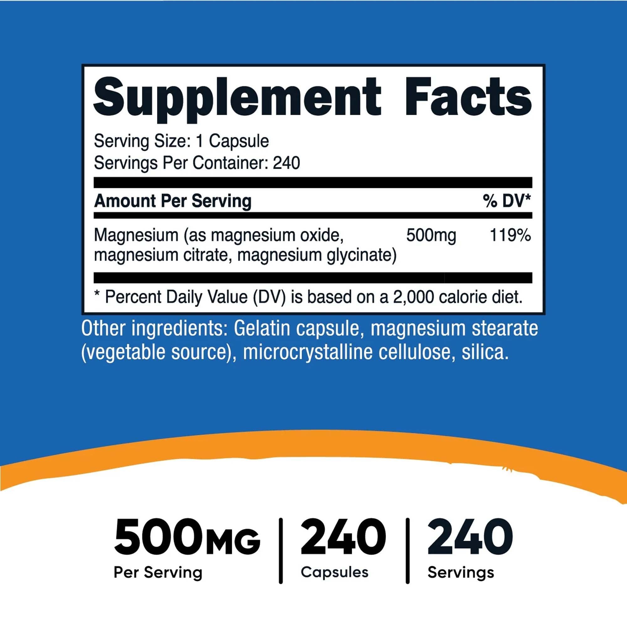 Dietary Supplement nutricost® Magnesium 500 mg Strength Capsule 240 Per Bottle - image 2
