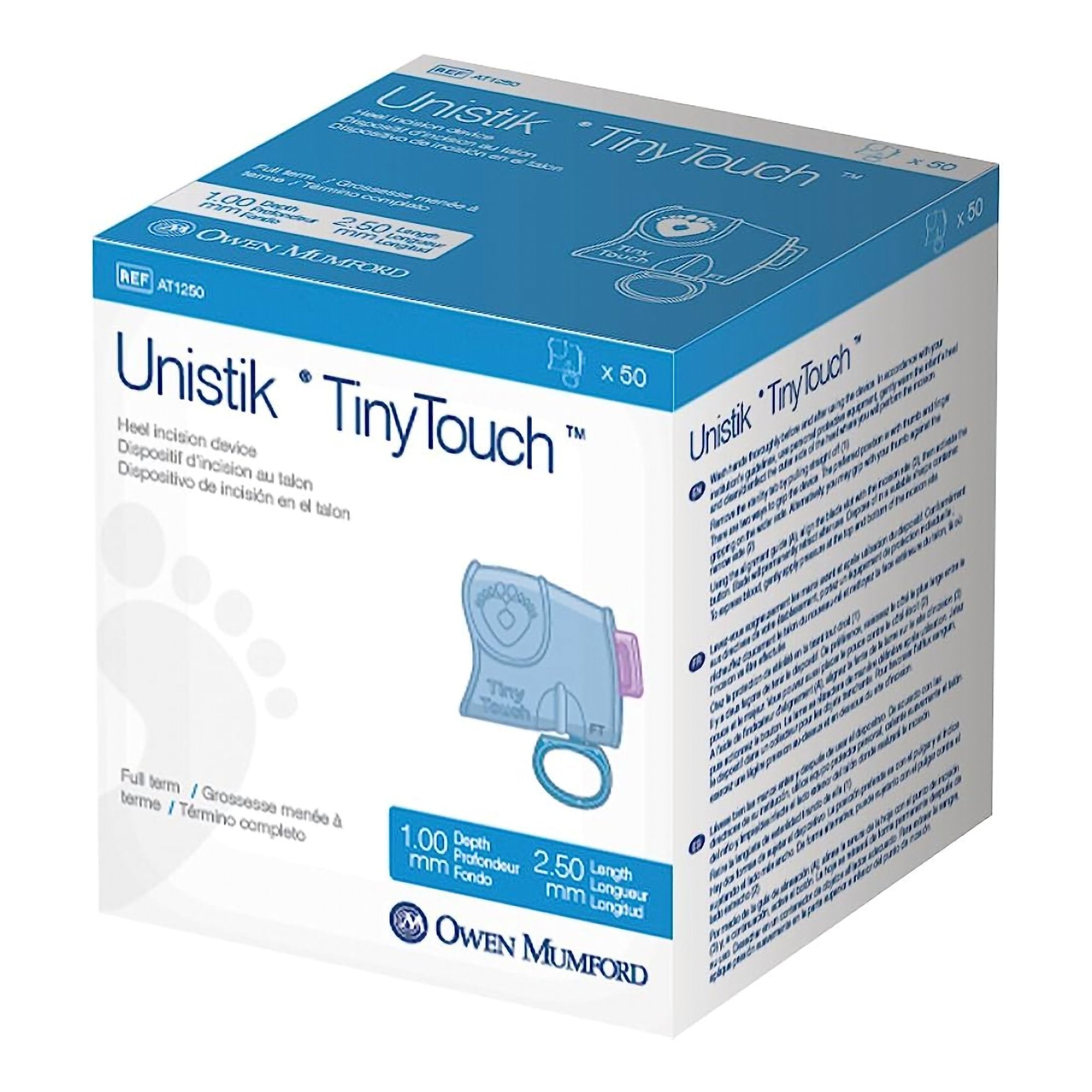 Pediatric Lancet Unistik Tiny Touch 2.5 mm Blade Retractable Push Button Activation Heel