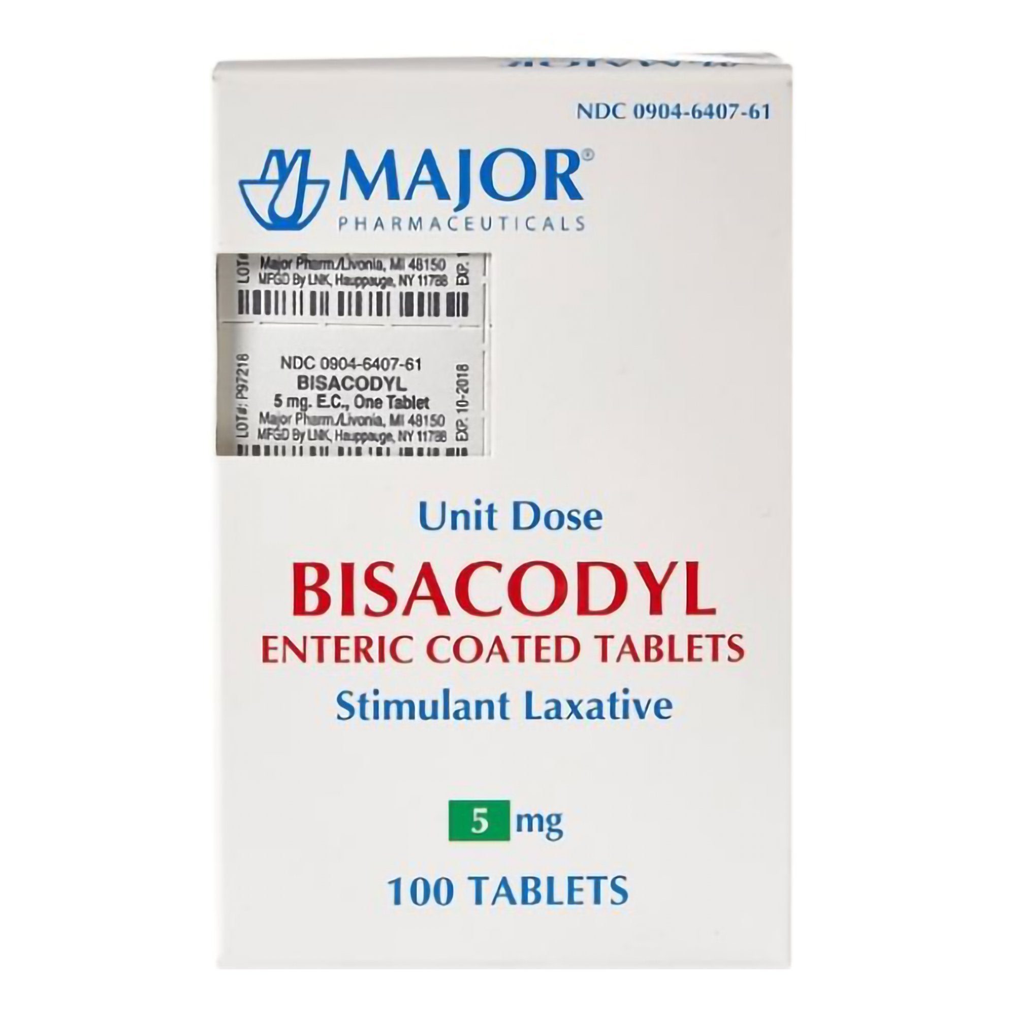 Laxative Major® Tablet 100 per Bottle 5 mg Strength Bisacodyl USP