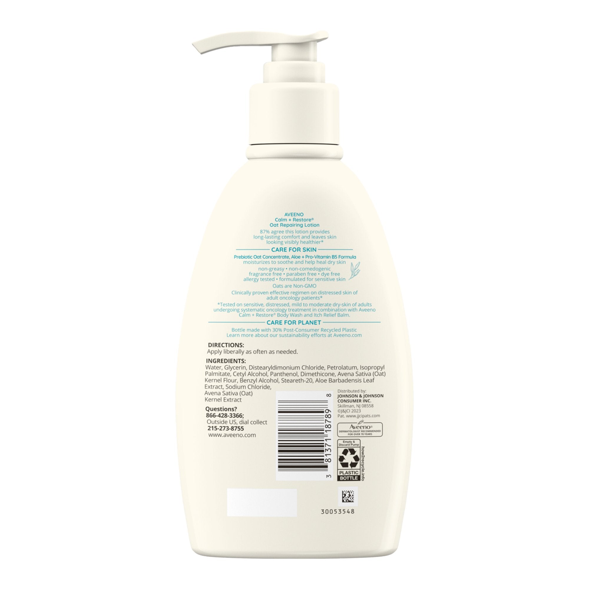 Hand and Body Moisturizer Aveeno® Calm + Restore Oat Replenishing Lotion 12 oz. Pump Bottle Unscented Lotion - image 3