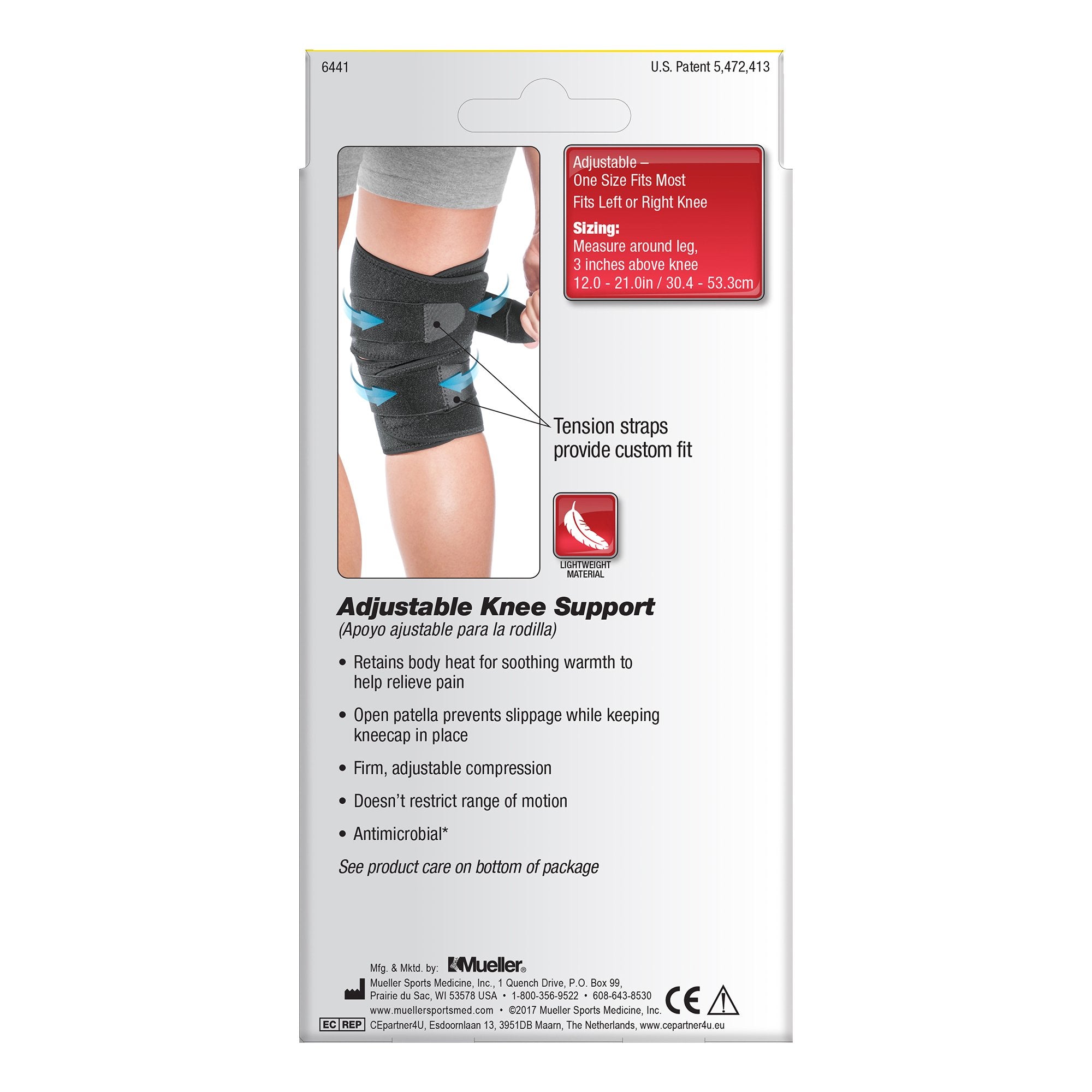 Knee Support Mueller® Sport Care® One Size Fits Most Hook and Loop Strap Closure 12 to 21 Inch Above Knee Circumference Left or Right Knee - image 2