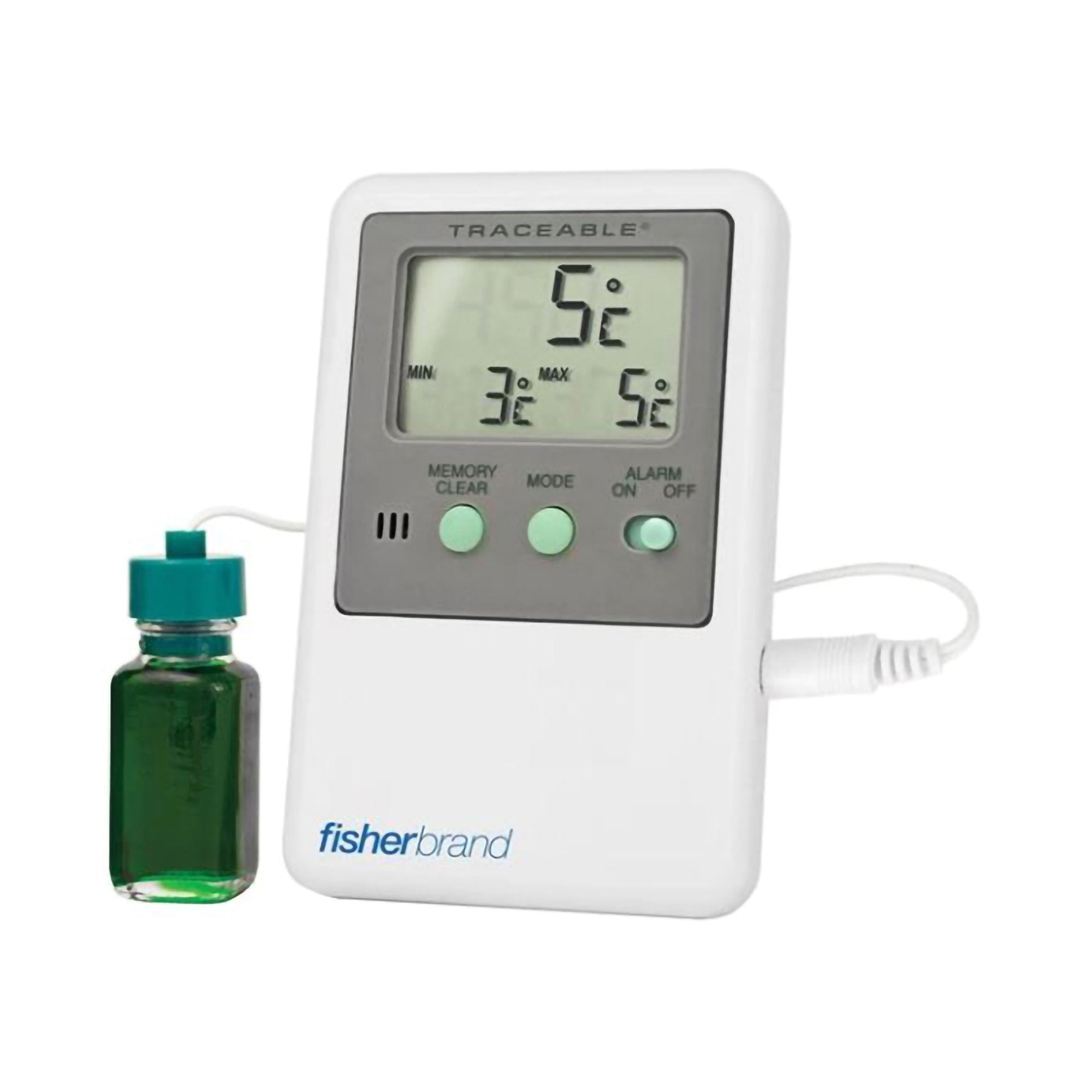 Digital Refrigerator / Freezer Thermometer with Alarm Traceable® Fahrenheit / Celsius -58° to +158°F (-50° to +70°C) Bottle Probe Door / Wall Mount Battery Operated