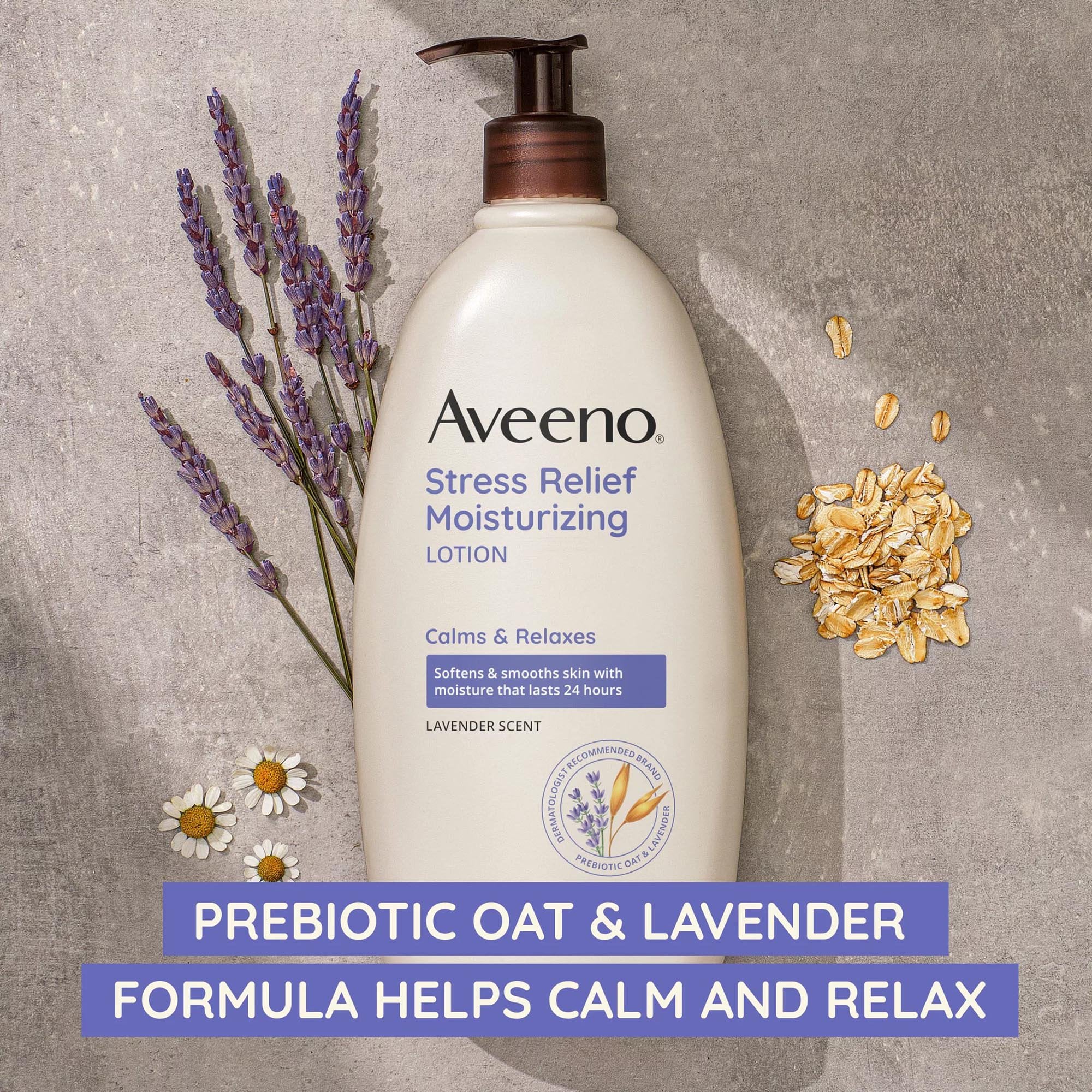 Hand and Body Moisturizer Aveeno® Stress Relief 12 oz. Pump Bottle Lavender Scent Lotion - image 3