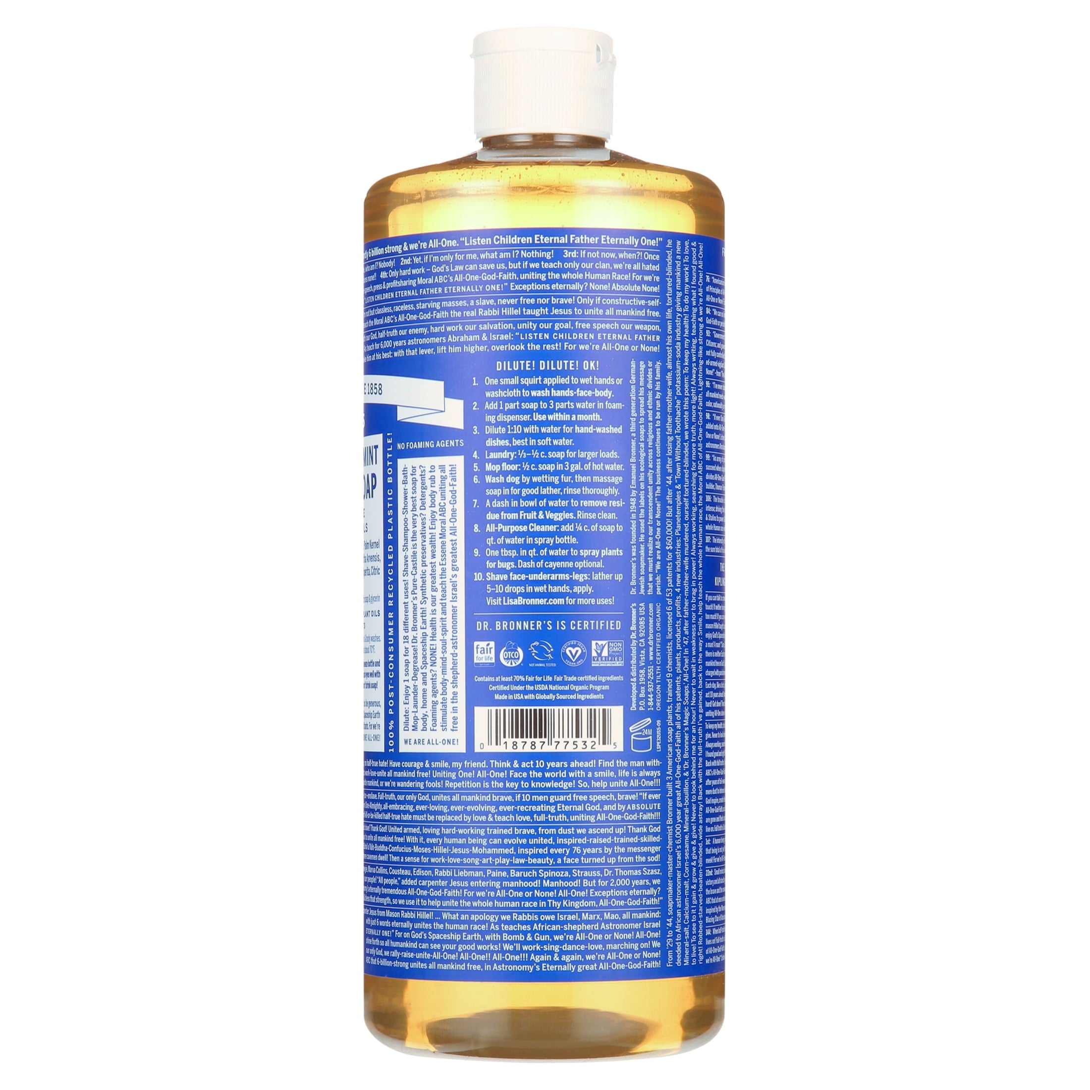 Magic Soap - Castile Liquid - Peppermint - 32 Oz - 18-In-1 Uses - Adults, Teens, Children 3 and Above
