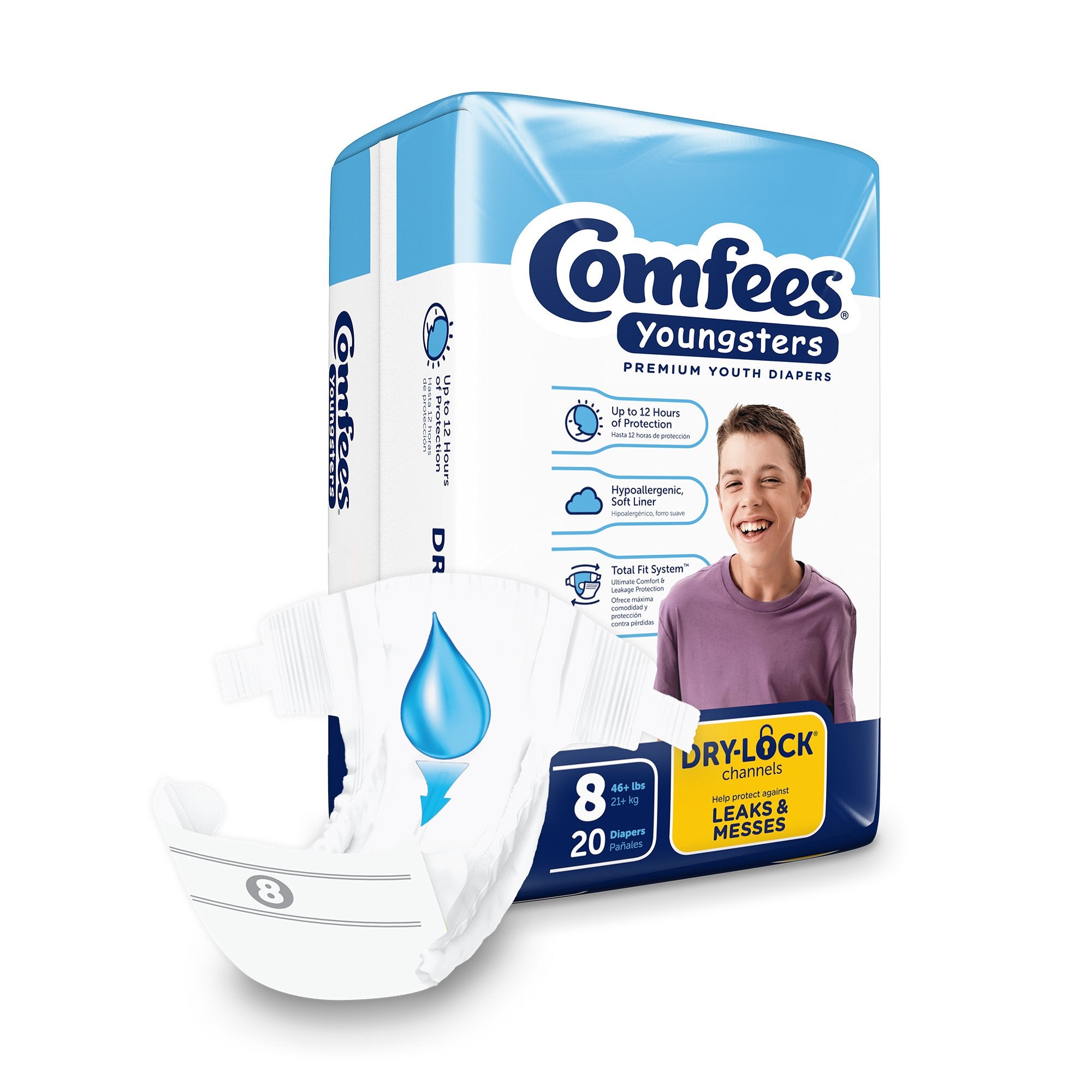 Unisex Youth Incontinence Brief Comfees® Youngsters Size 8 Disposable Heavy Absorbency
