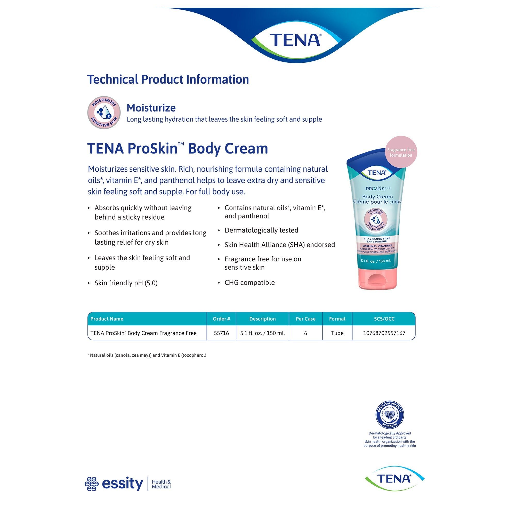 Hand and Body Moisturizer TENA® Proskin™ 5.1 oz. Tube Unscented Cream CHG Compatible - image 4