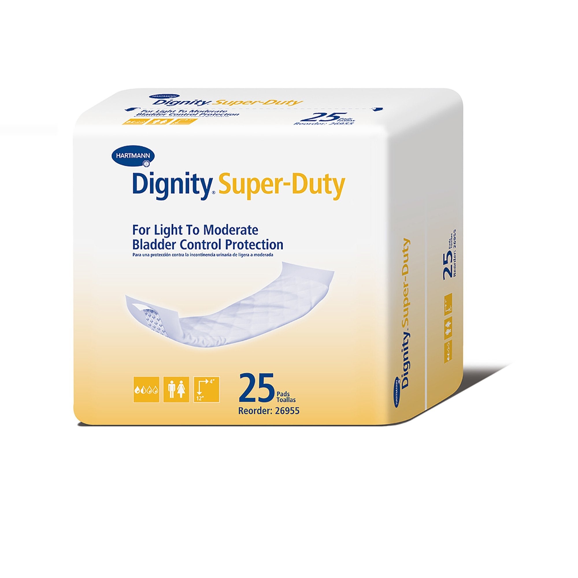 Dignity Incontinence Liner 4" x 12", Moderate Absorbency, Polymer Core, One Size Fits Most Adults, Unisex, Disposable (25 Units)