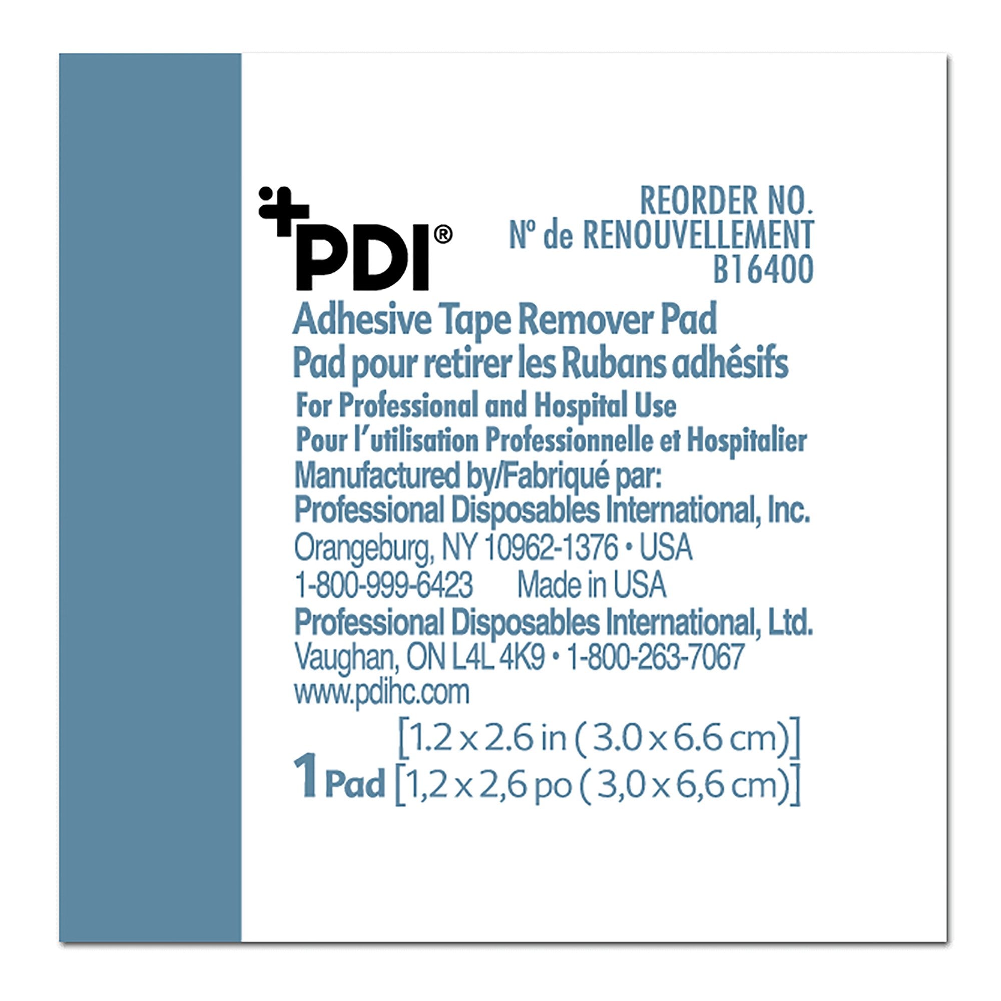 PDI® Adhesive Remover, 1¼ x 2-5/8 Inch Wipe (100 Units)