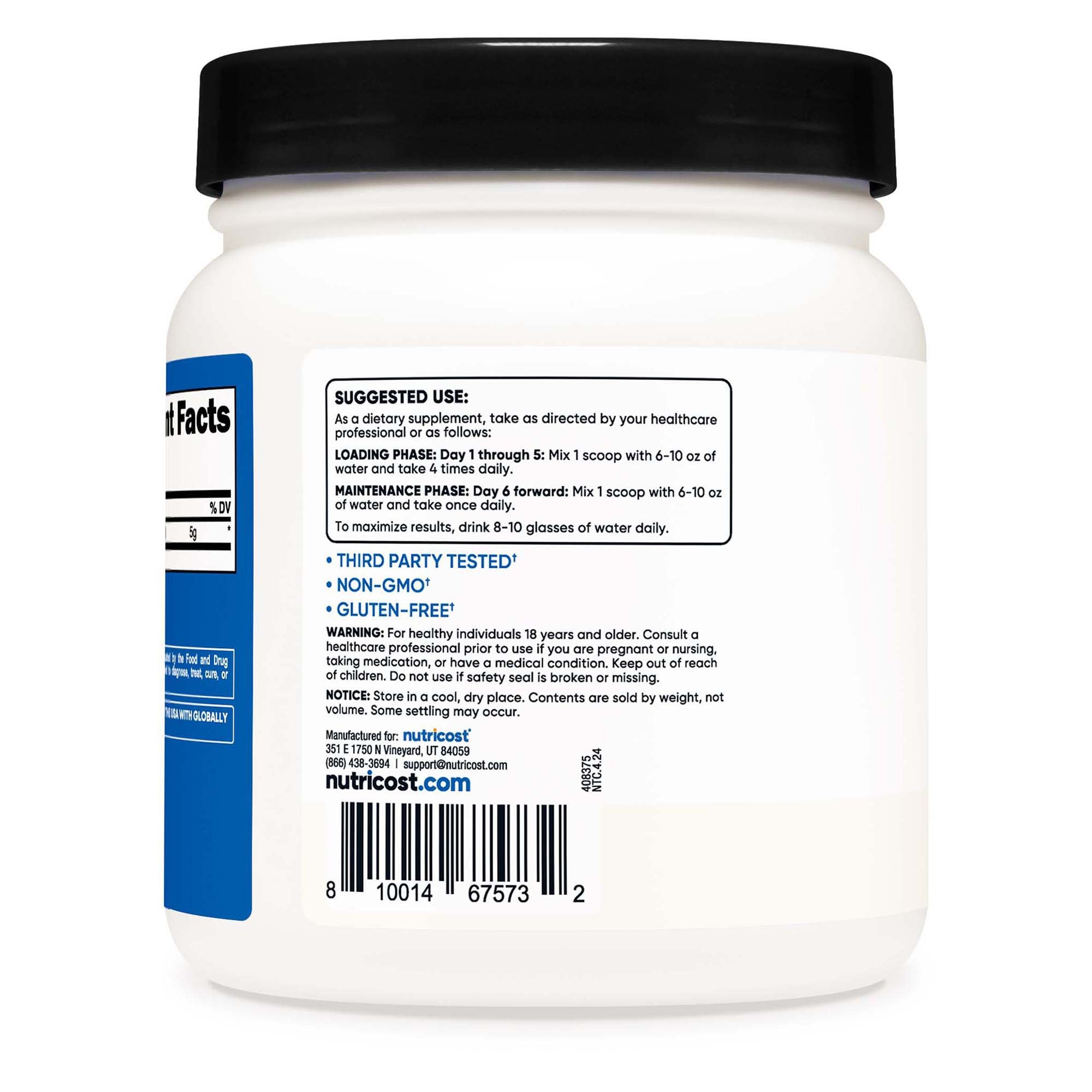 Oral Supplement Nutricost Creatine Monohydrate Unflavored Powder 1 lbs. Canister - image 2