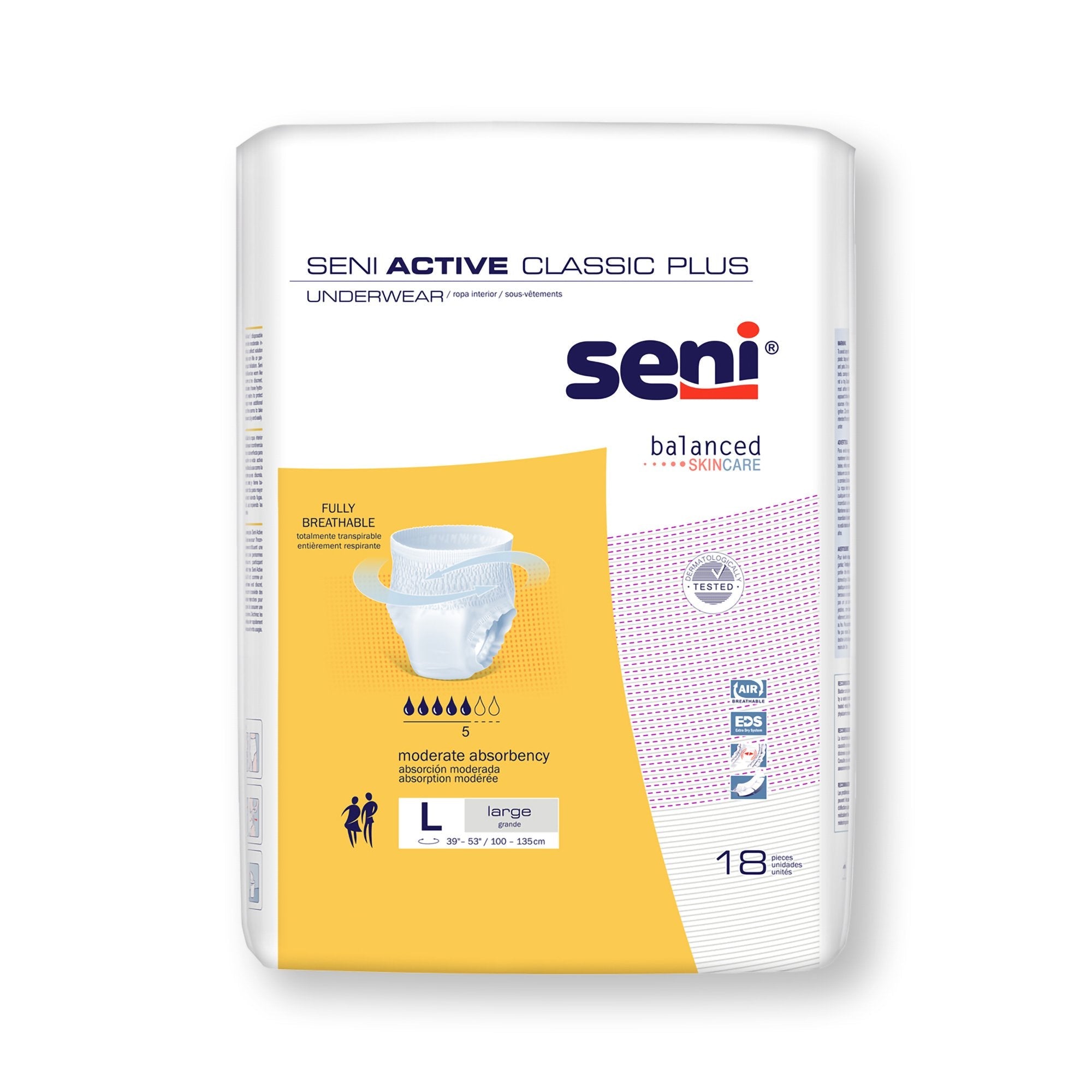 Seni® Active Classic Plus Moderate Absorbent Underwear, Large (18 Units)