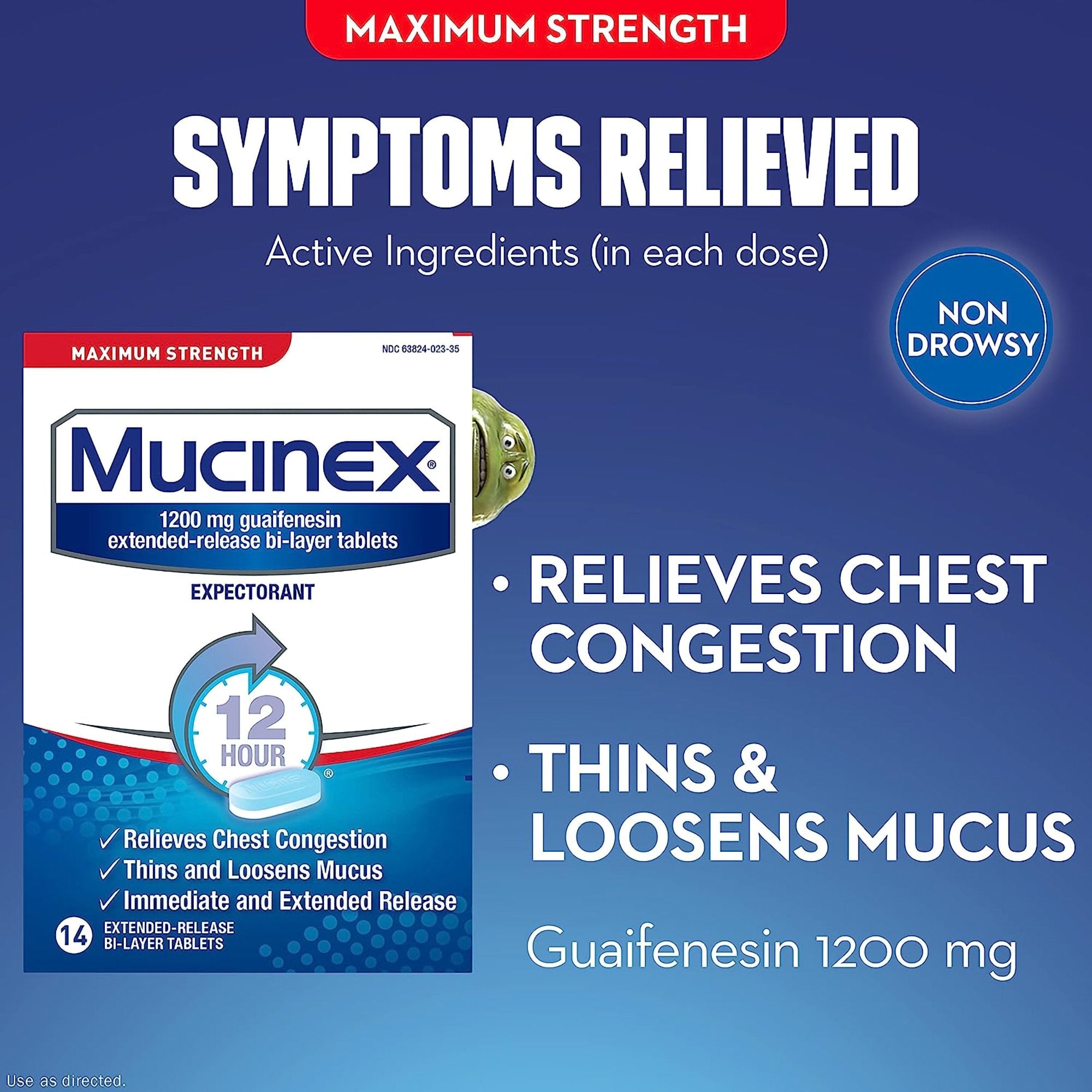 Cold and Cough Relief Mucinex® ER 1200 mg Strength Tablet 14 per Box - image 3