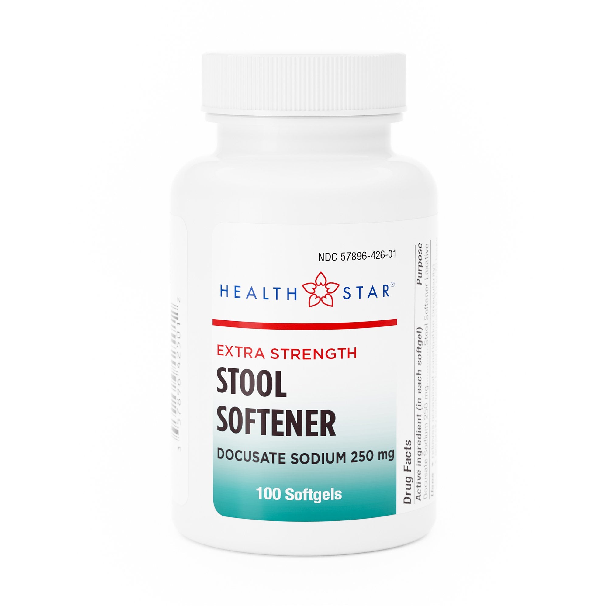 Stool Softener HEALTH STAR® Softgel 100 per Bottle 250 mg Strength Docusate Sodium