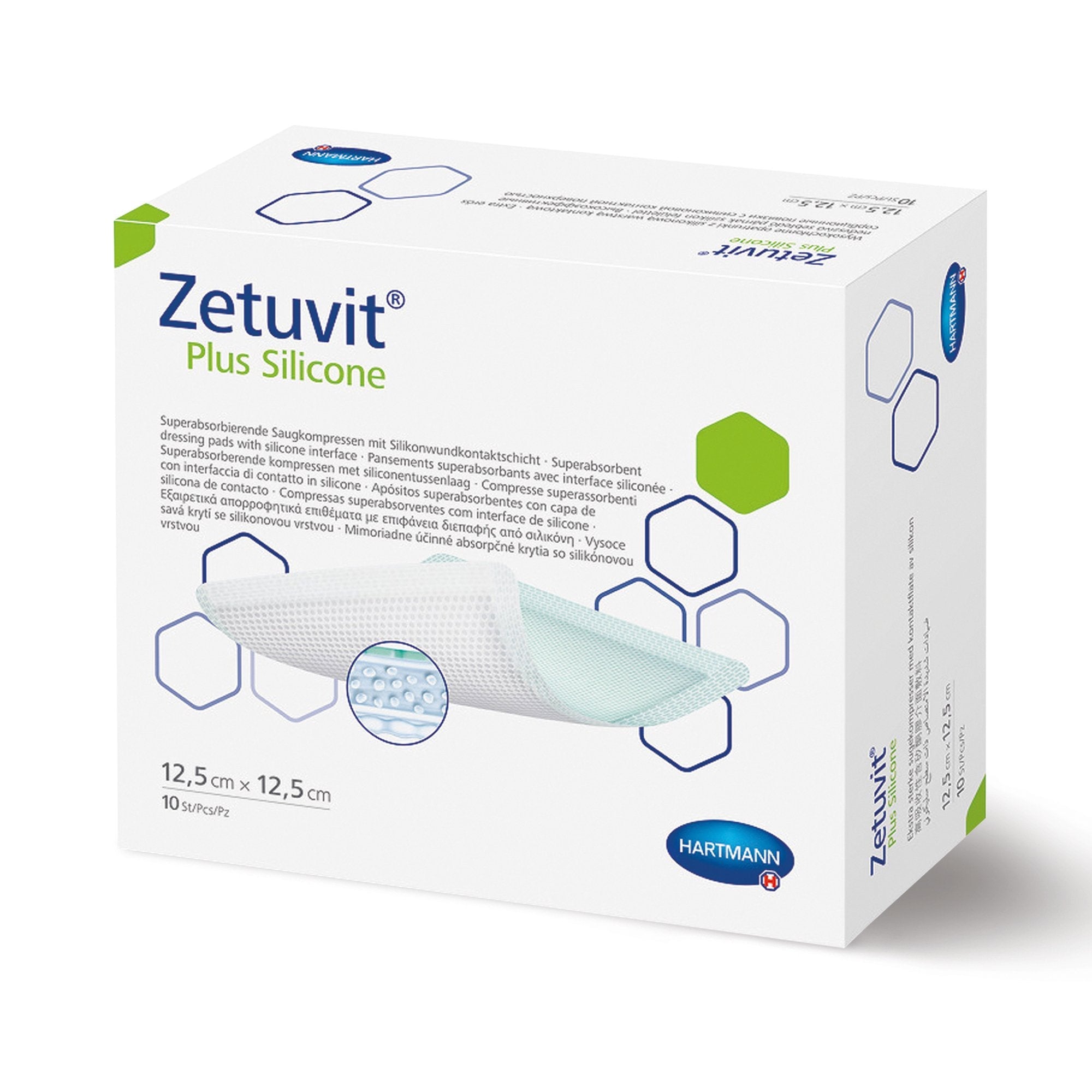 Zetuvit® Plus Silicone Super Absorbent Dressing, 4 x 8 Inch (10 Units)