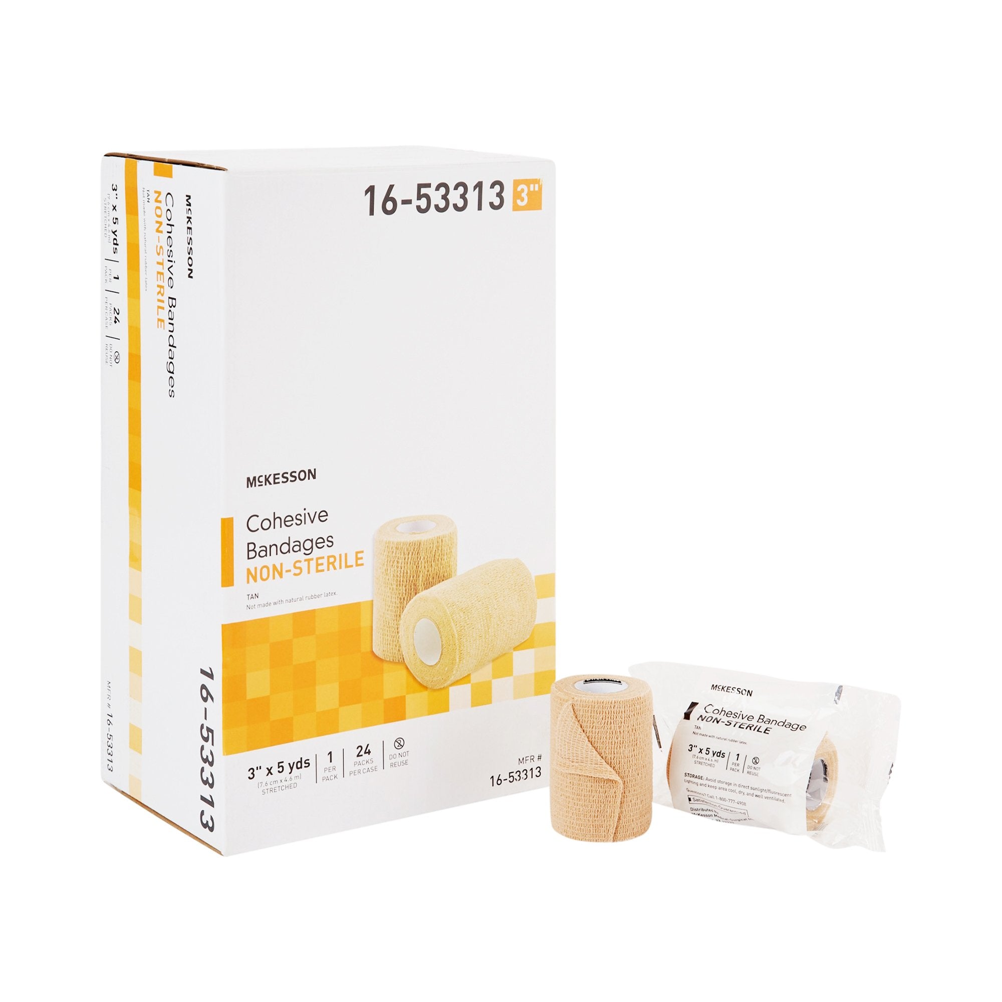 Cohesive Bandage McKesson 3 Inch X 5 Yard Self-Adherent Closure Tan NonSterile Standard Compression