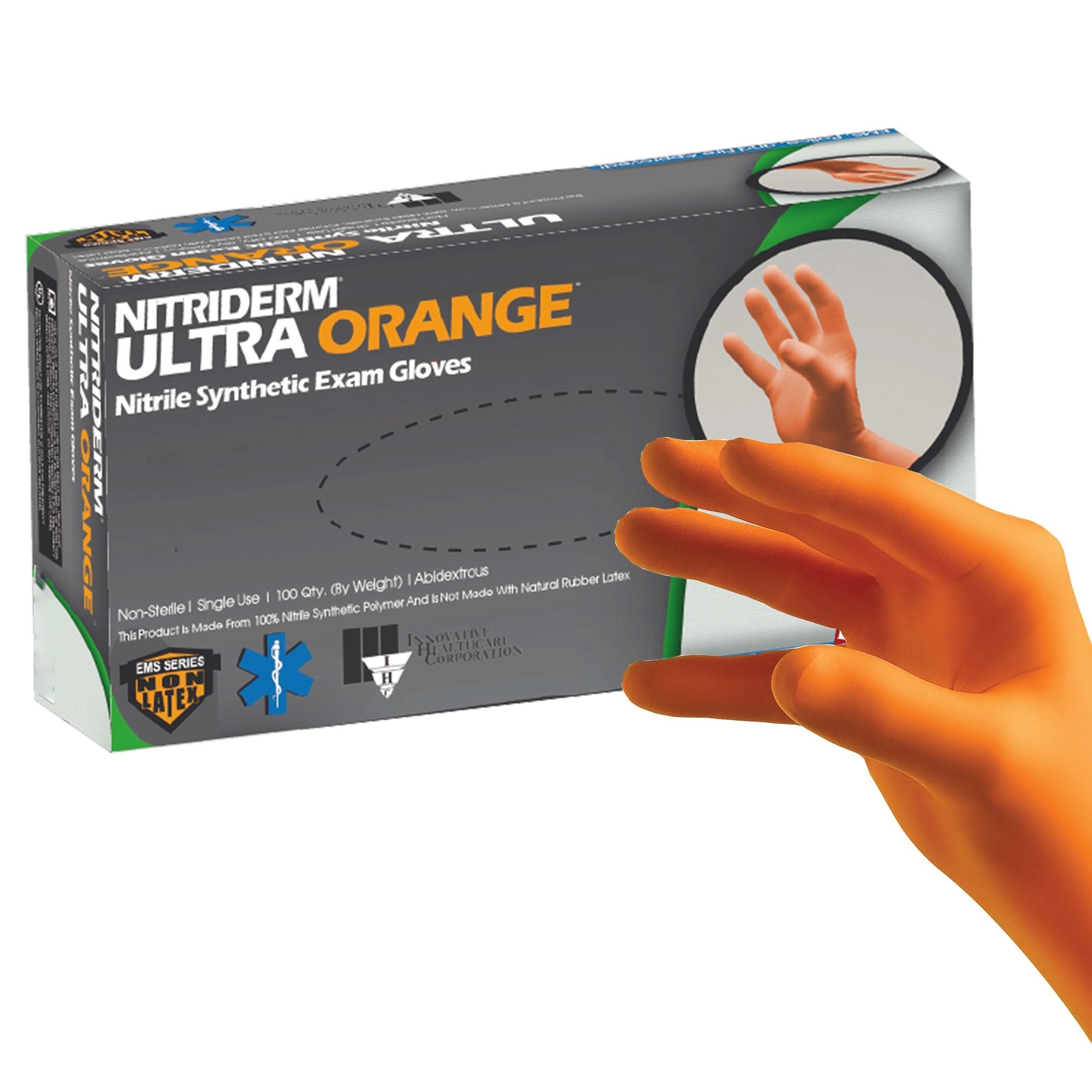 NitriDerm® Ultra Orange™ Exam Glove, Small, Orange (100 Units)