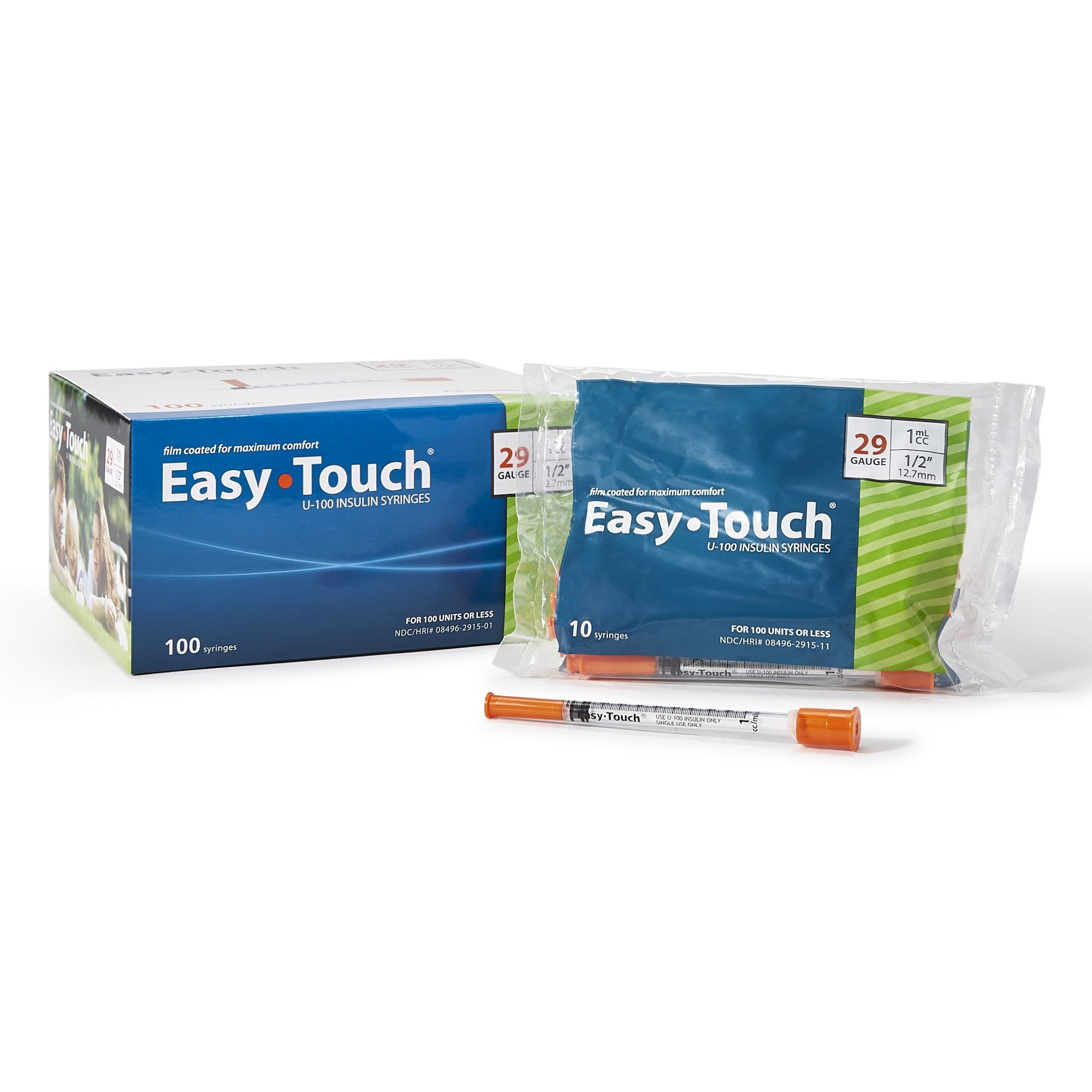 Standard Insulin Syringe with Needle EasyTouch™ 1 mL 1/2 Inch 29 Gauge NonSafety Thin Wall