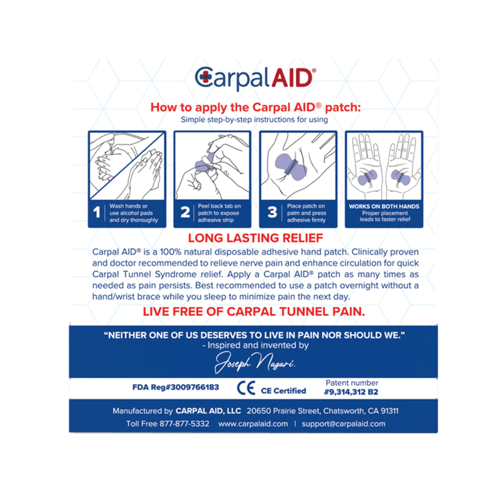 CarpalAid® Patch Pregnancy Hand-Based Carpal Tunnel Support, Large (720 Units)