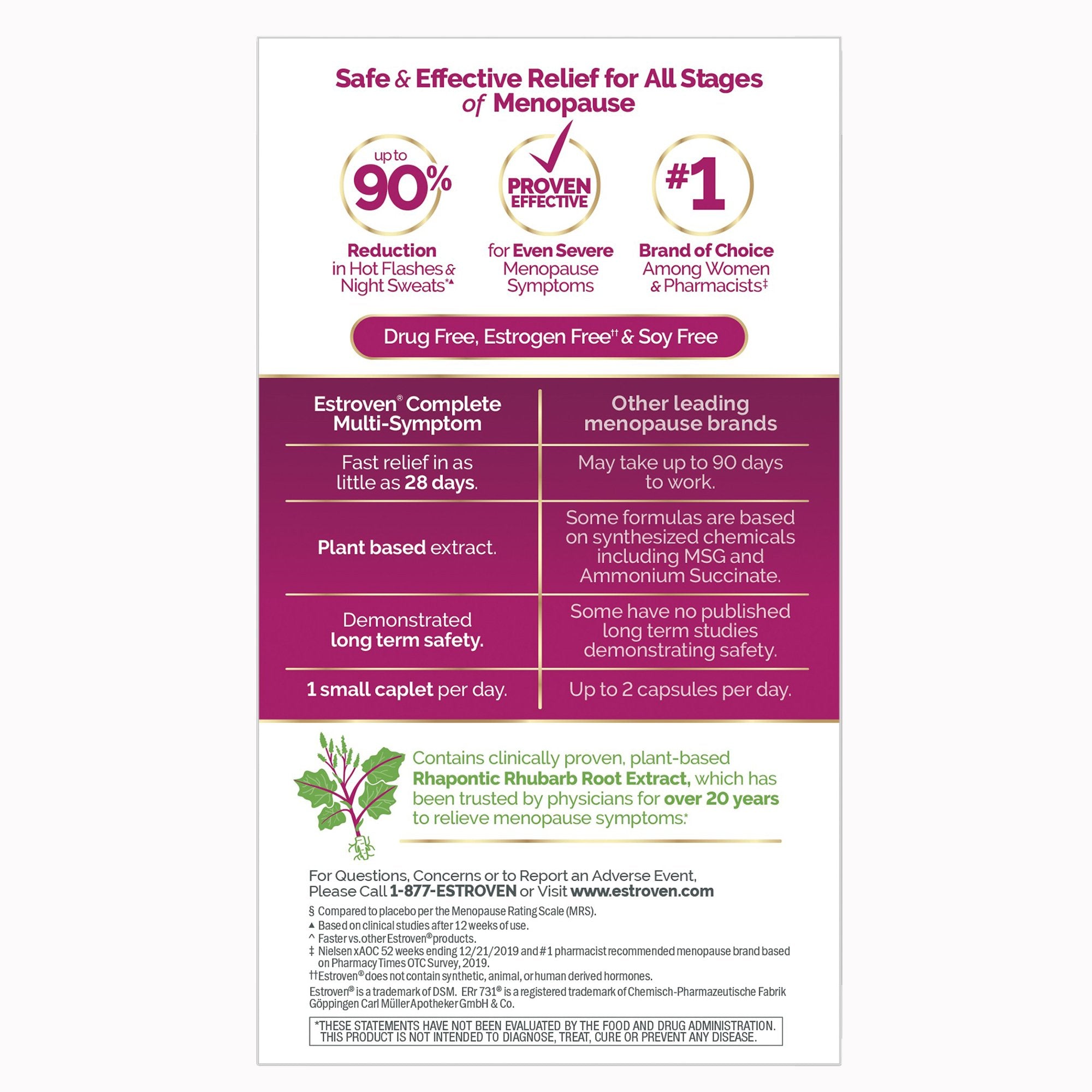 Dietary Supplement Estroven® Complete Care Rhaponic Rhubarb Root Extract 4 mg Strength Caplet 60 per Box - image 3