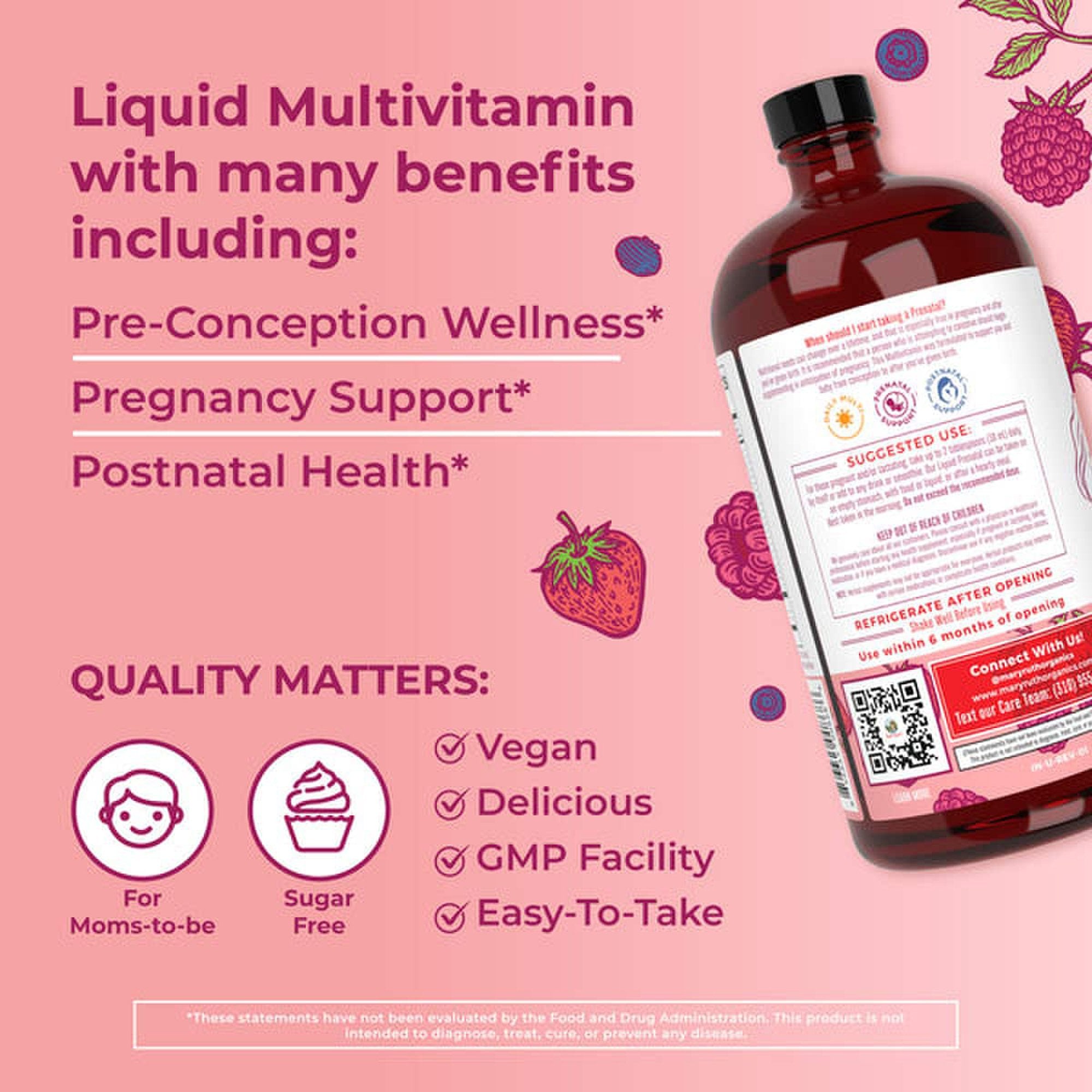 Dietary Supplement Mary Ruth's® Prenatal & Postnatal Liquid Multivitamin Vitamin A / C / D / E 750 mcg - 60 mg - 8 mcg - 19 mg Strength Liquid 32 oz. Berry Flavor - image 6